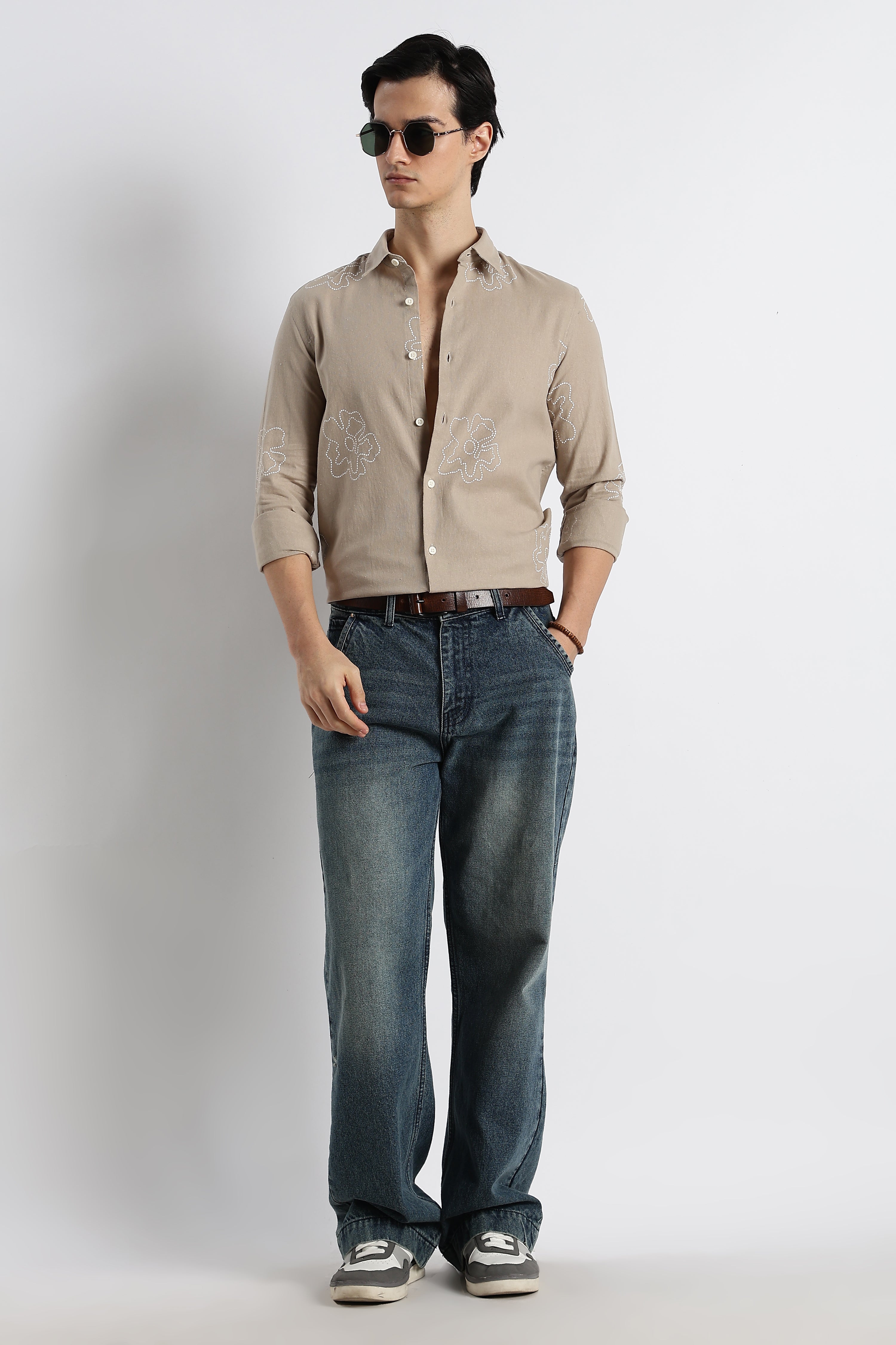 Men Floral Dot-Print Cotton Shirt