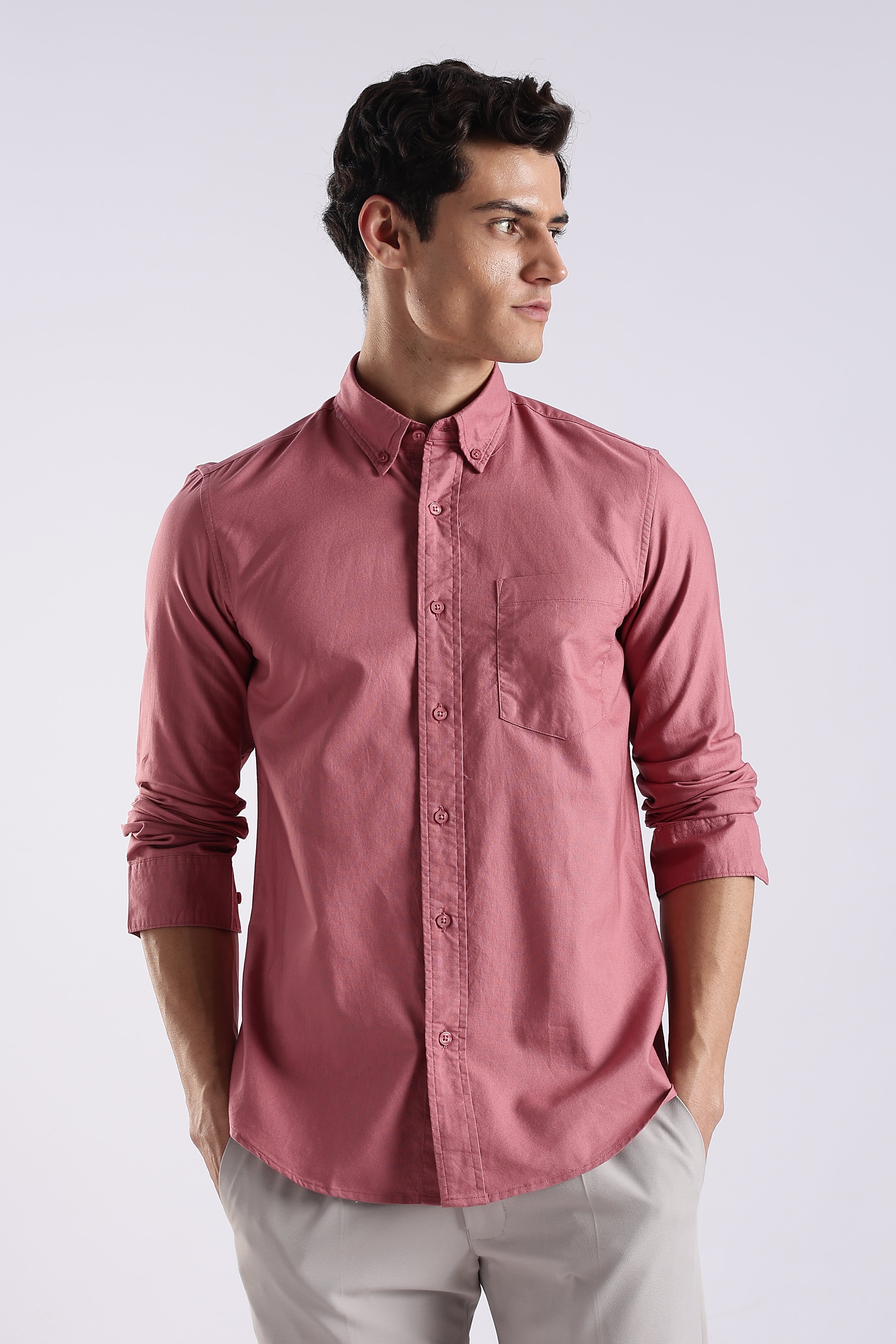 Men Pink Oxford Solid Shirt