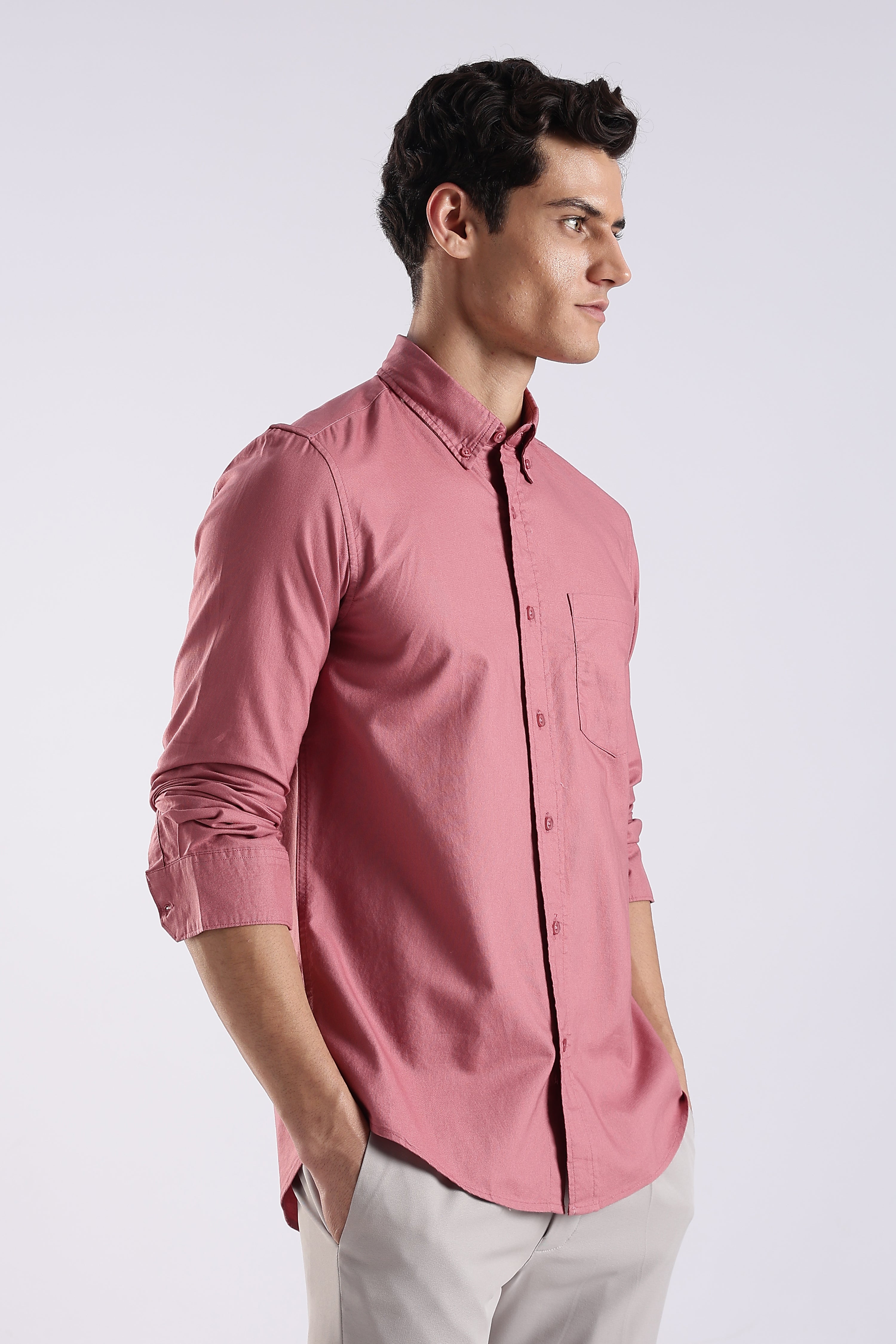 Men Pink Oxford Solid Shirt