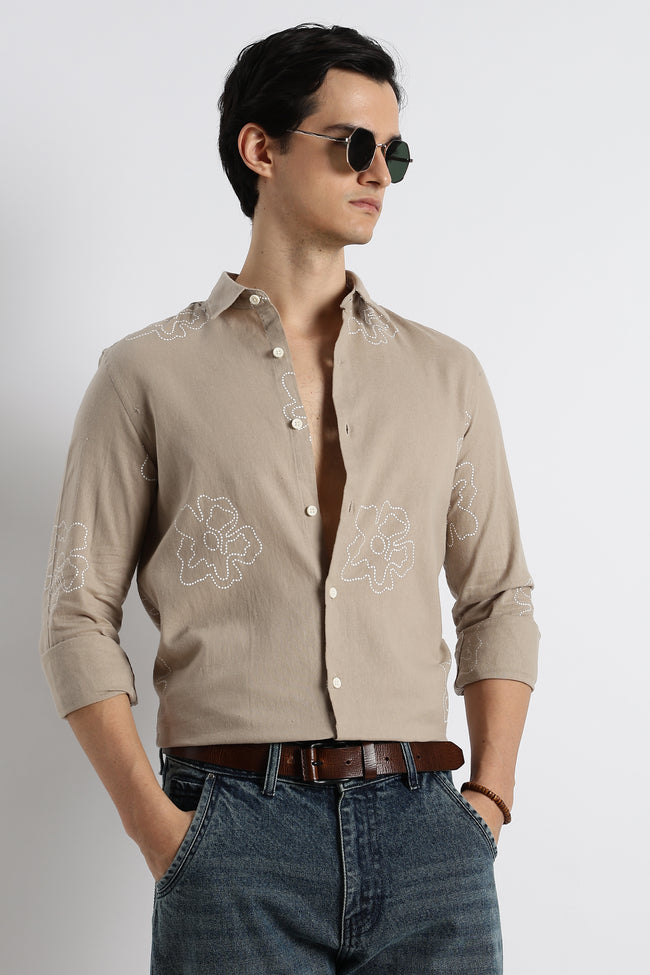 Men Floral Dot-Print Cotton Shirt