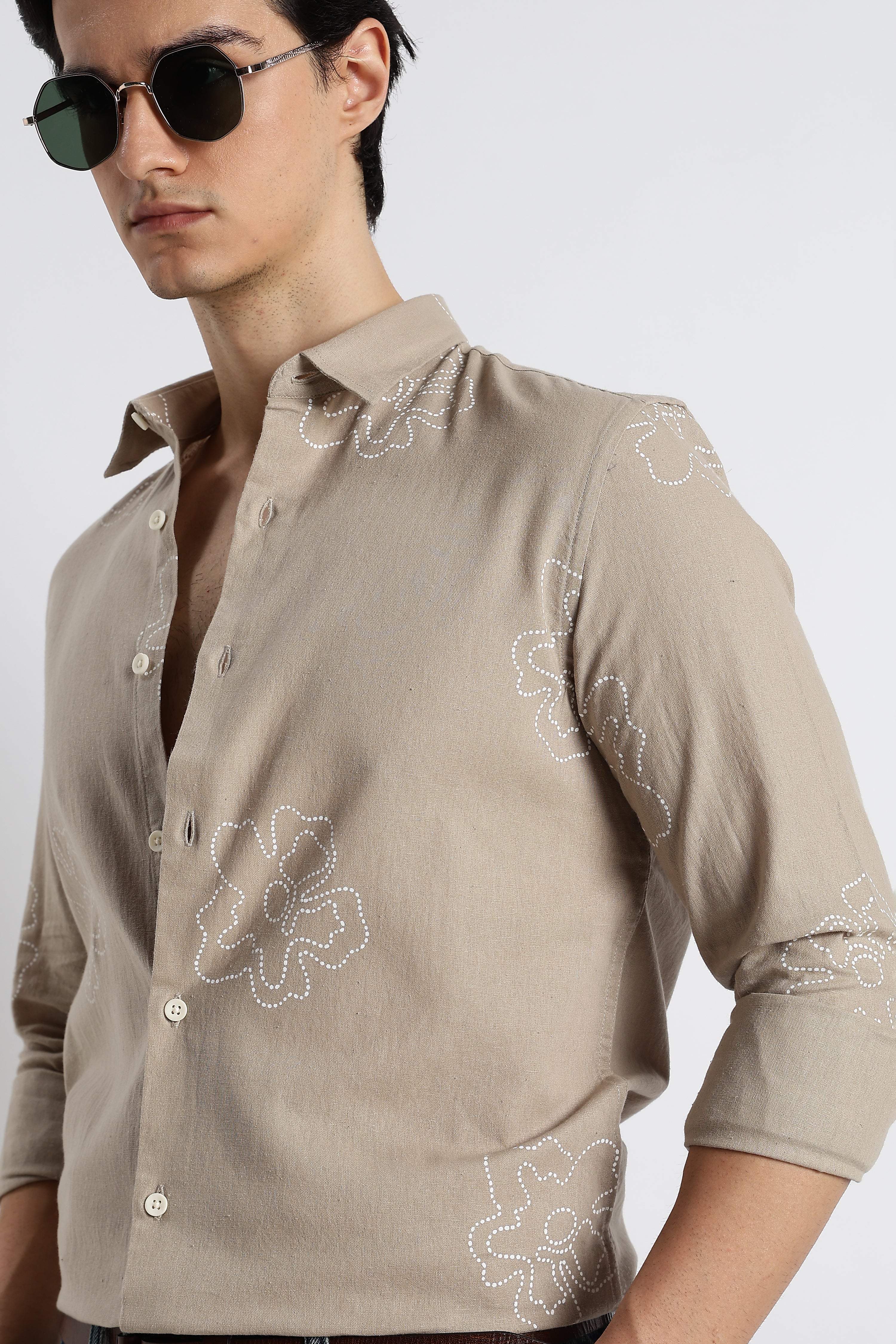 Men Floral Dot-Print Cotton Shirt