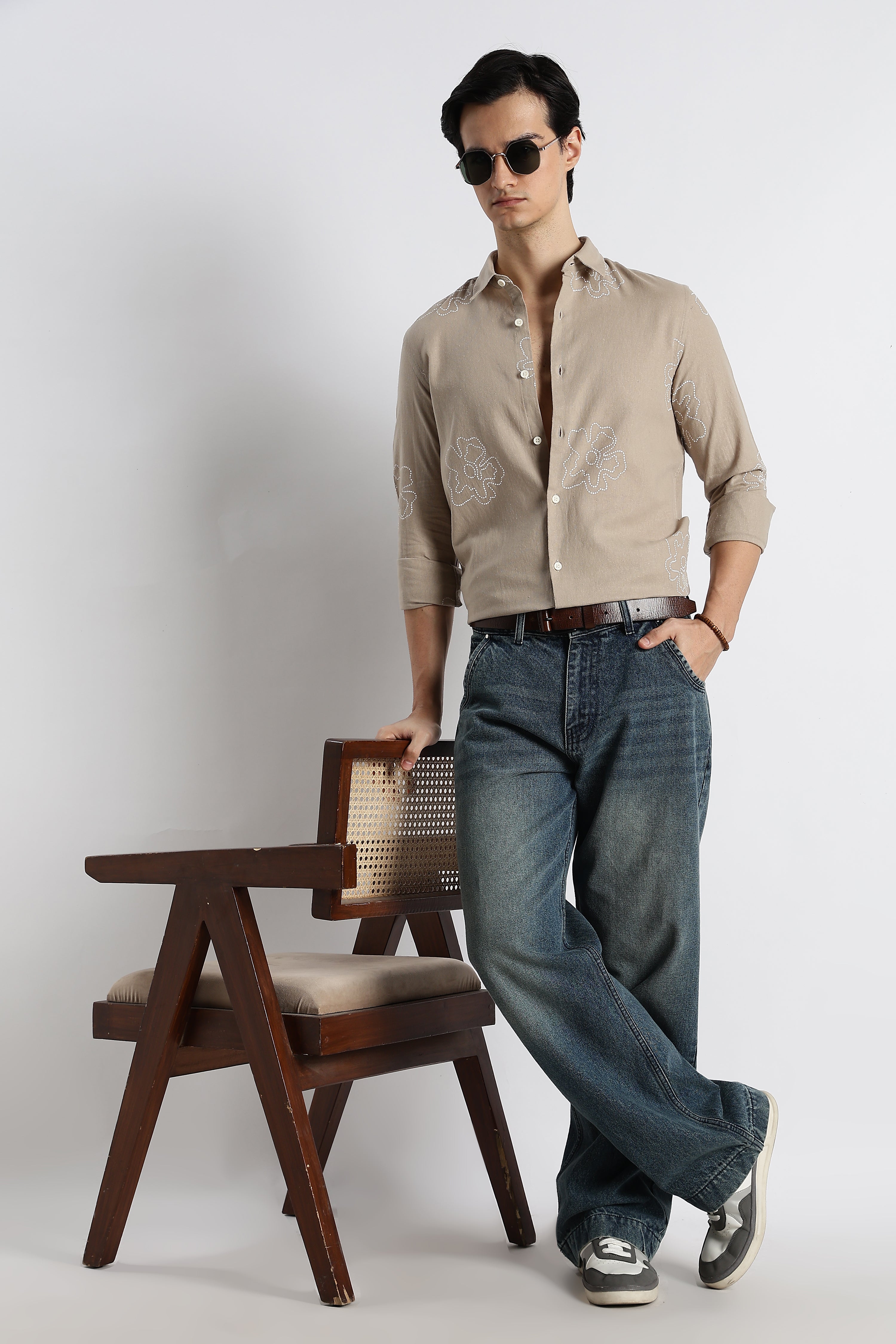 Men Floral Dot-Print Cotton Shirt