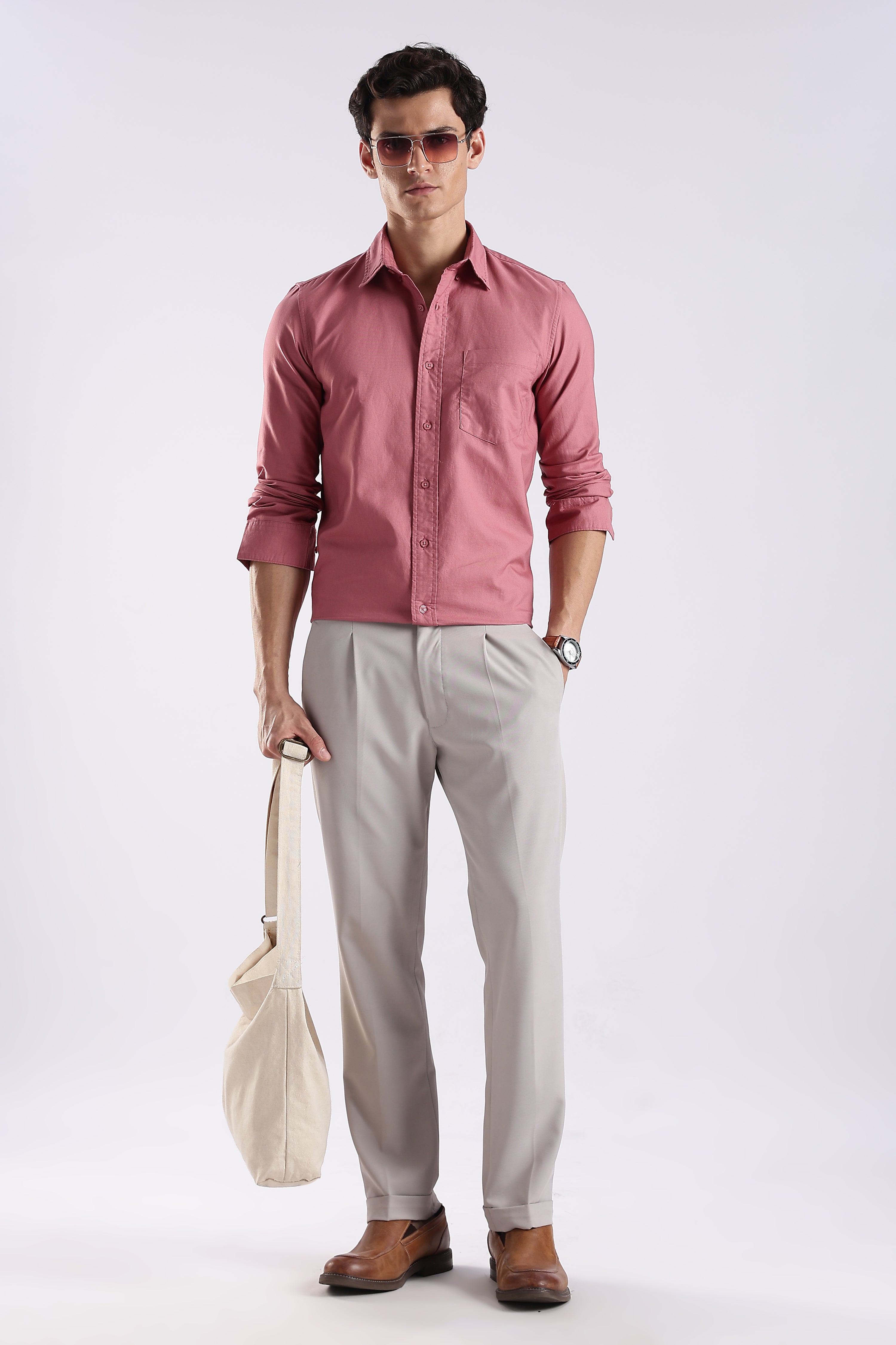 Men Pink Oxford Solid Shirt
