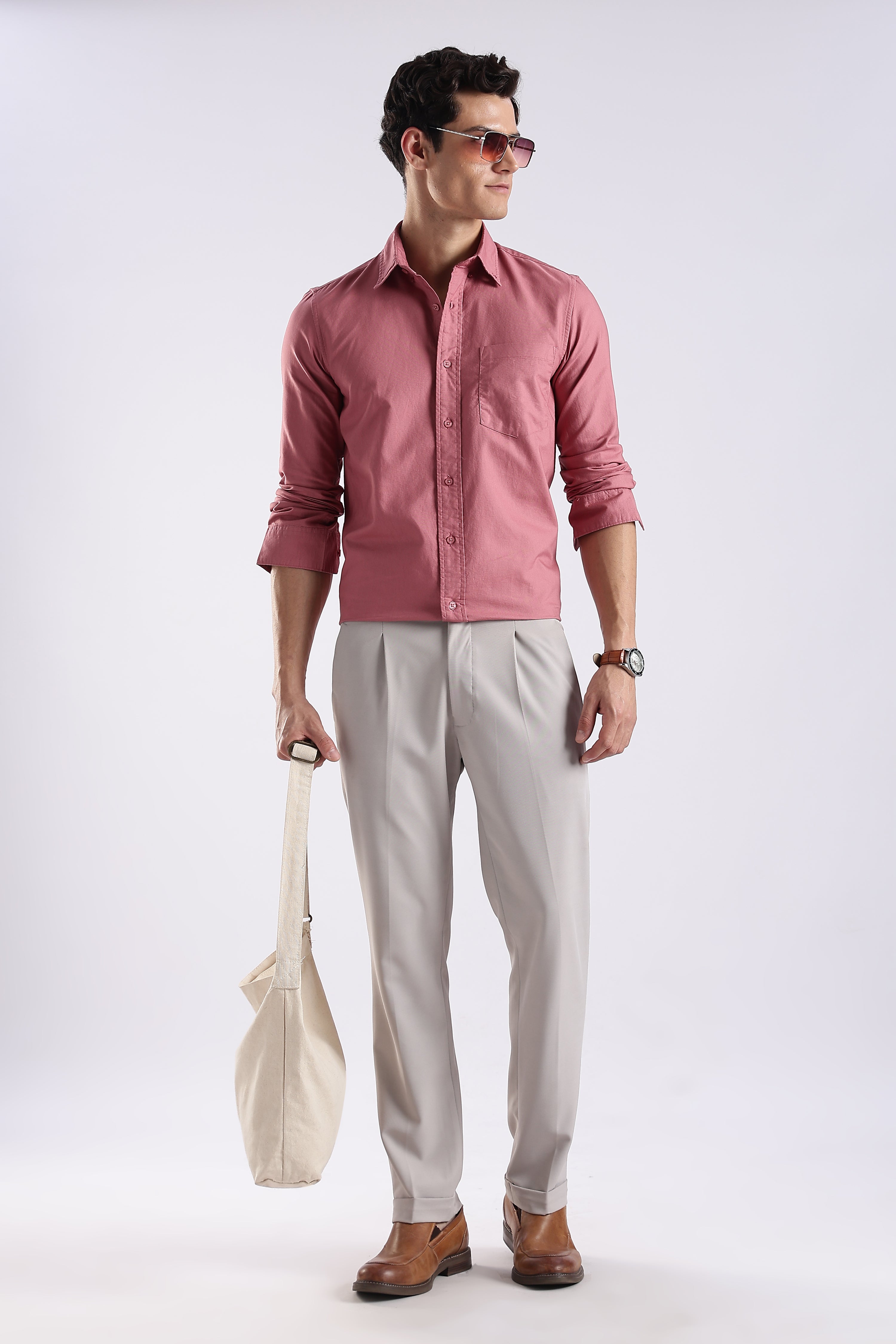 Men Pink Oxford Solid Shirt