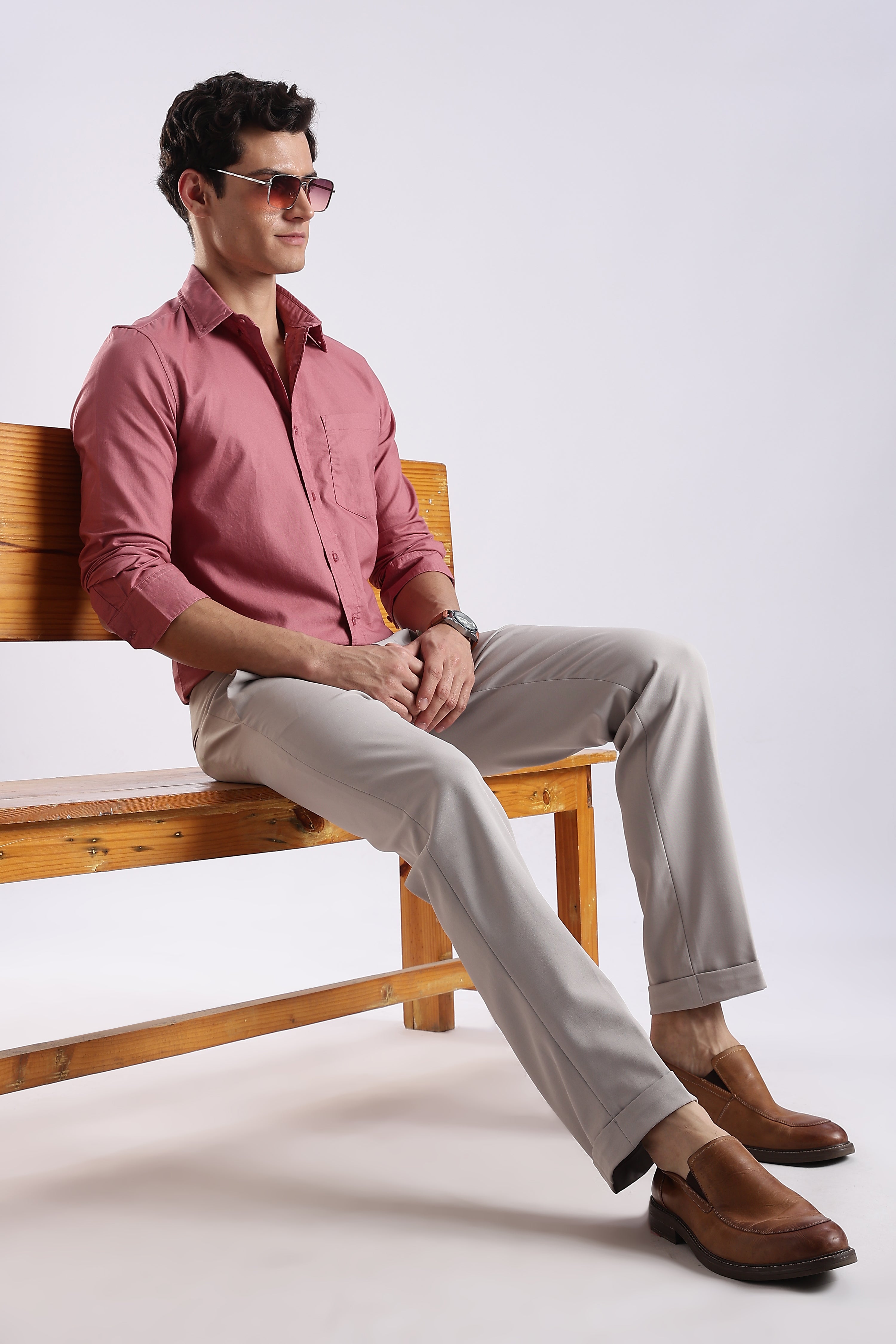 Men Pink Oxford Solid Shirt
