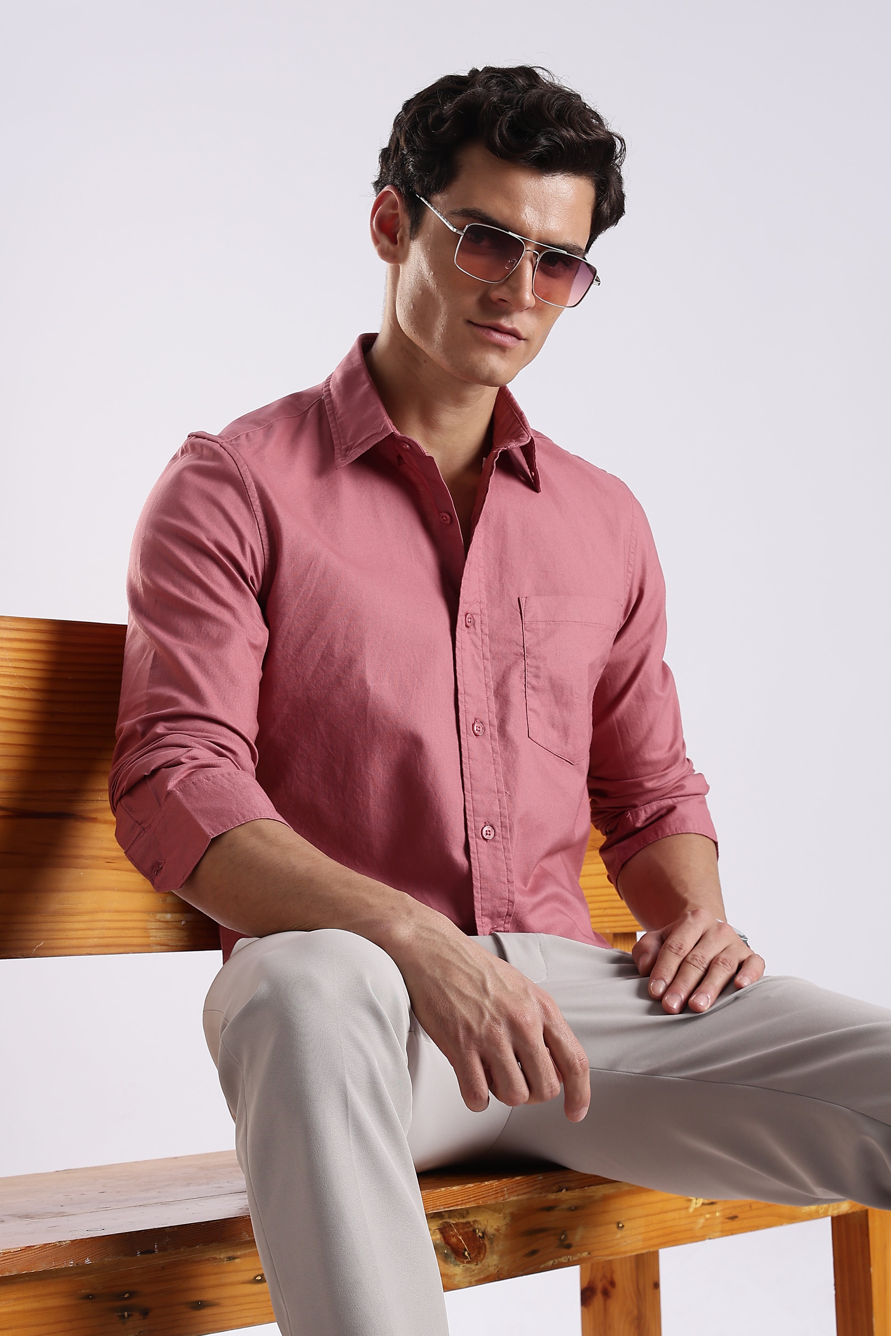 Men Pink Oxford Solid Shirt