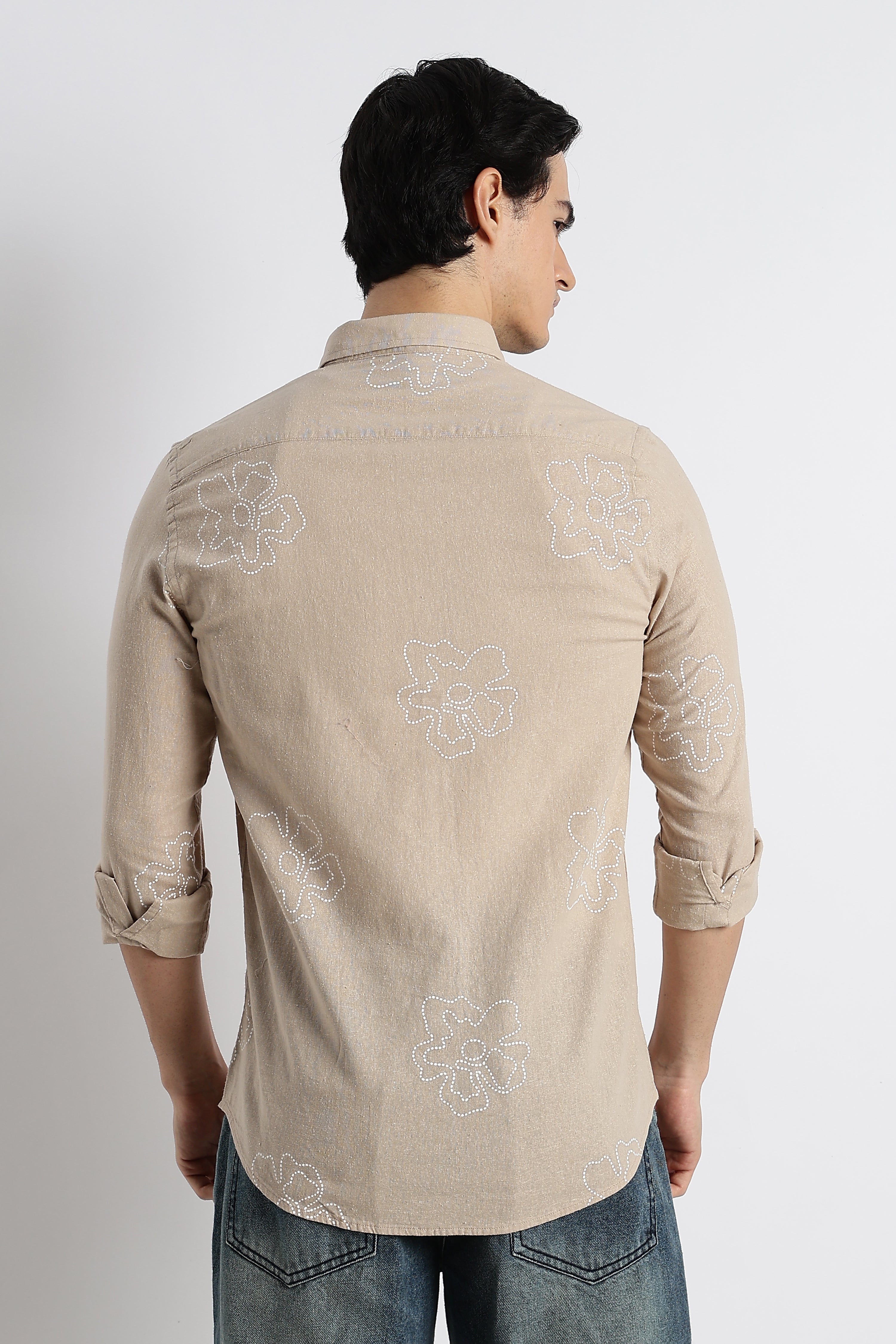 Men Floral Dot-Print Cotton Shirt