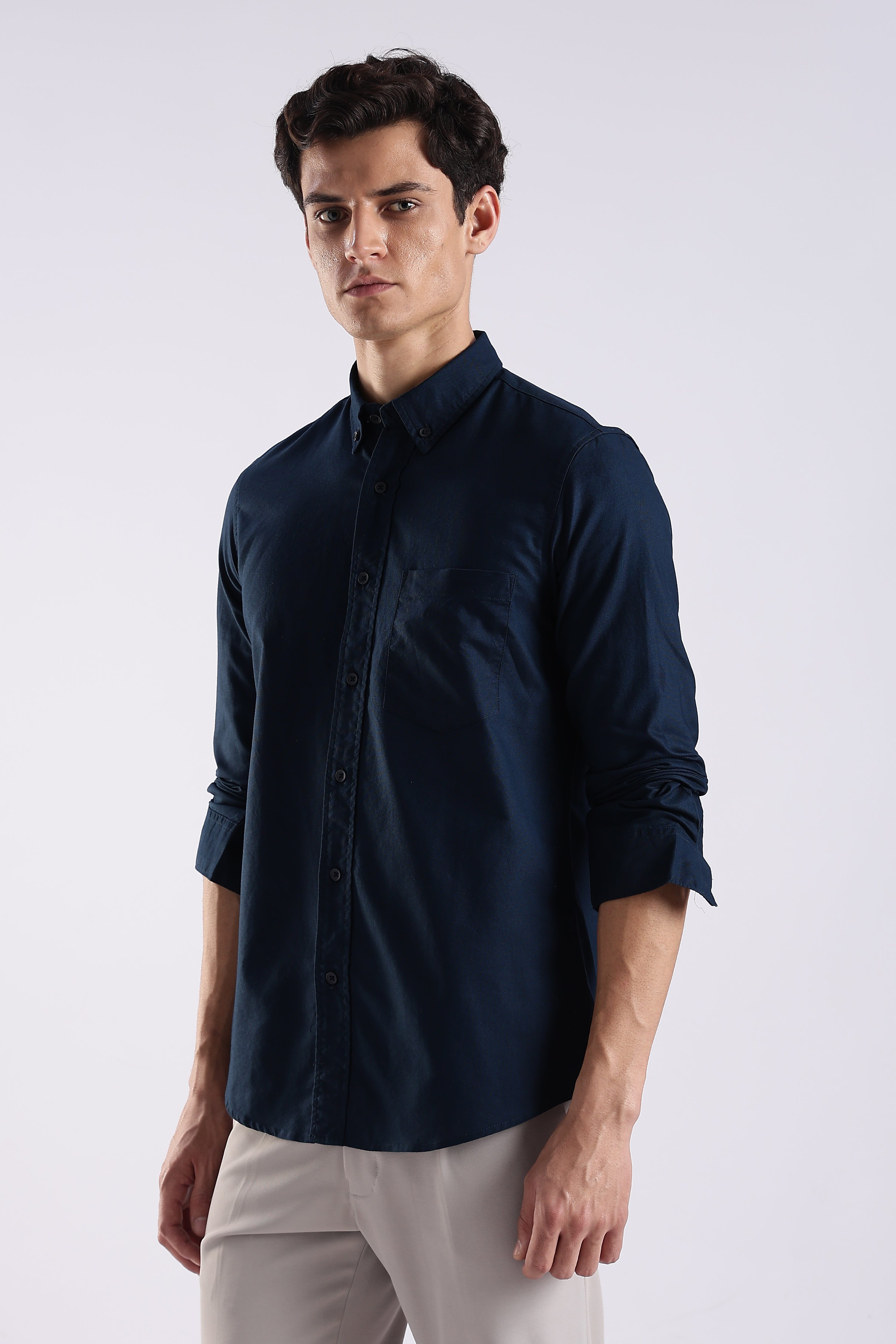 Men Blue Oxford Solid Shirt