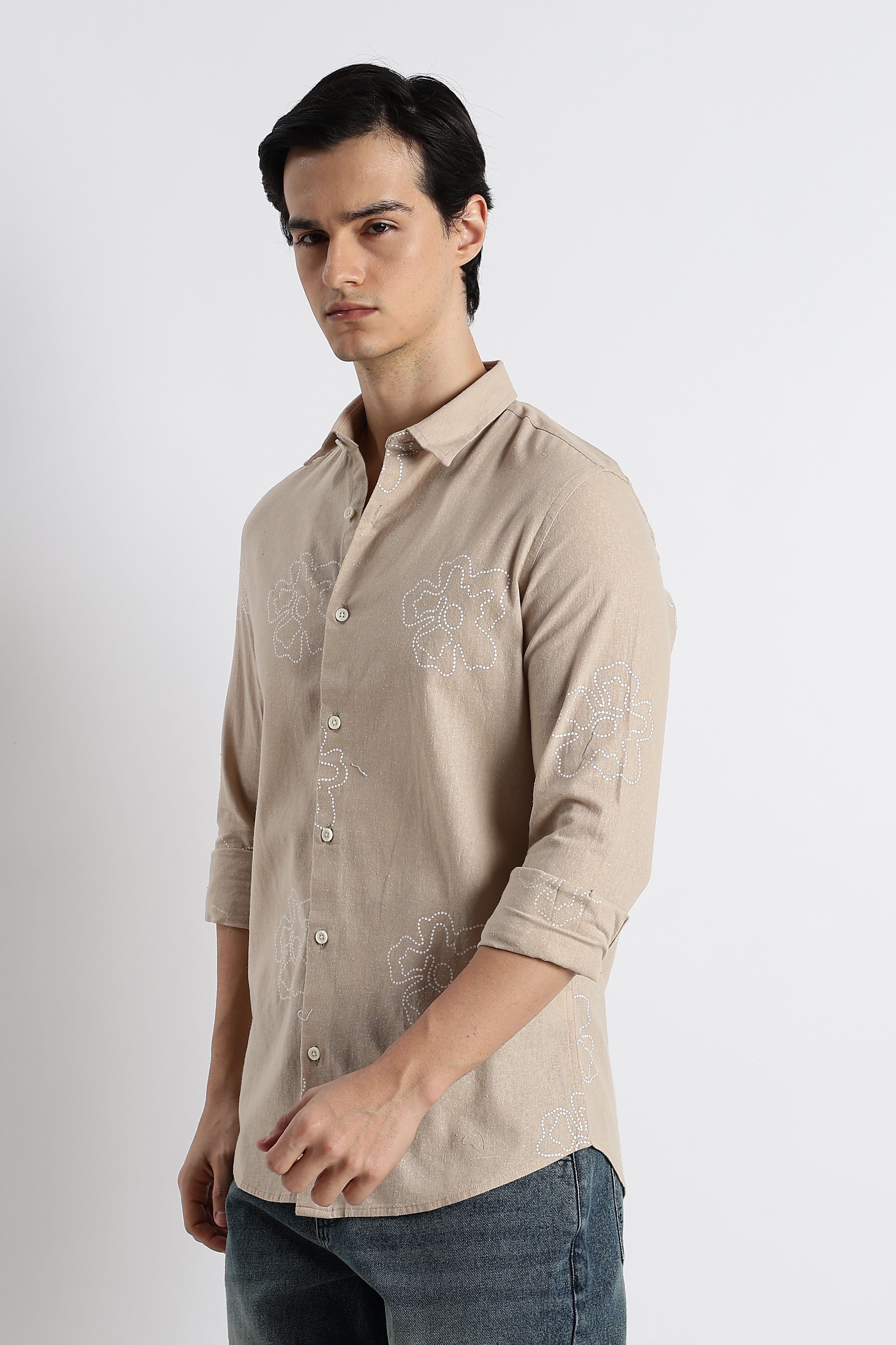 Men Floral Dot-Print Cotton Shirt