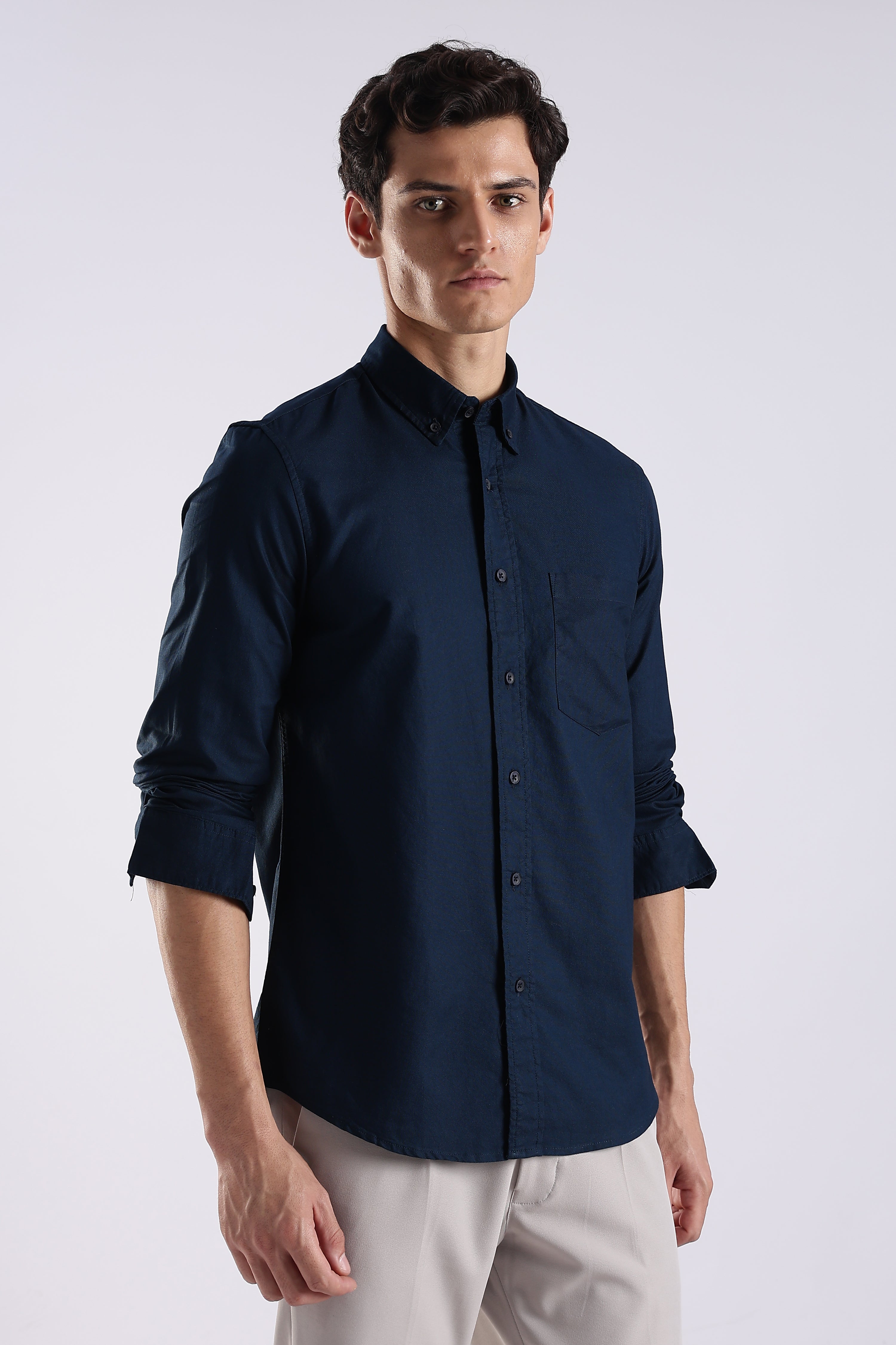 Men Blue Oxford Solid Shirt