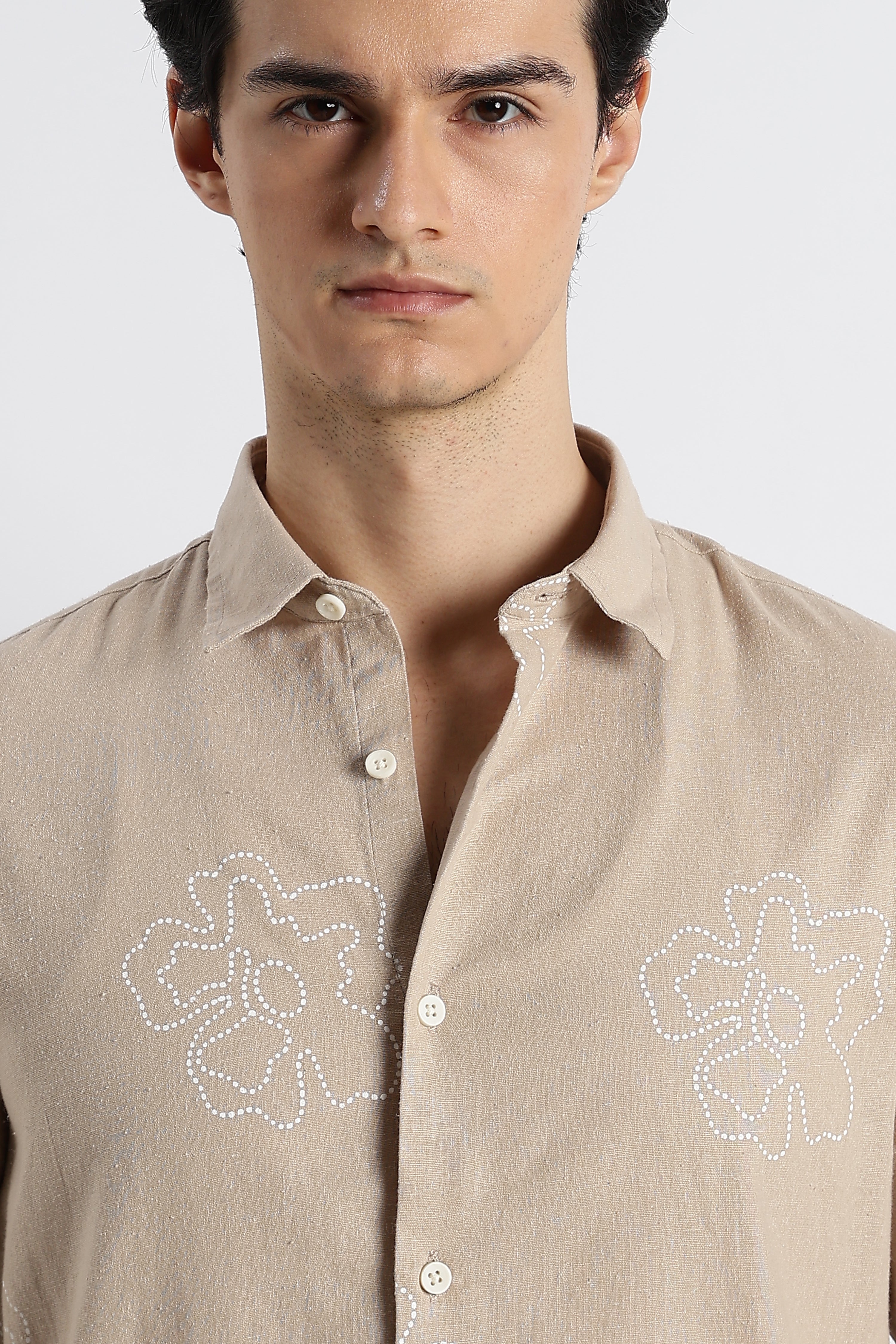 Men Floral Dot-Print Cotton Shirt