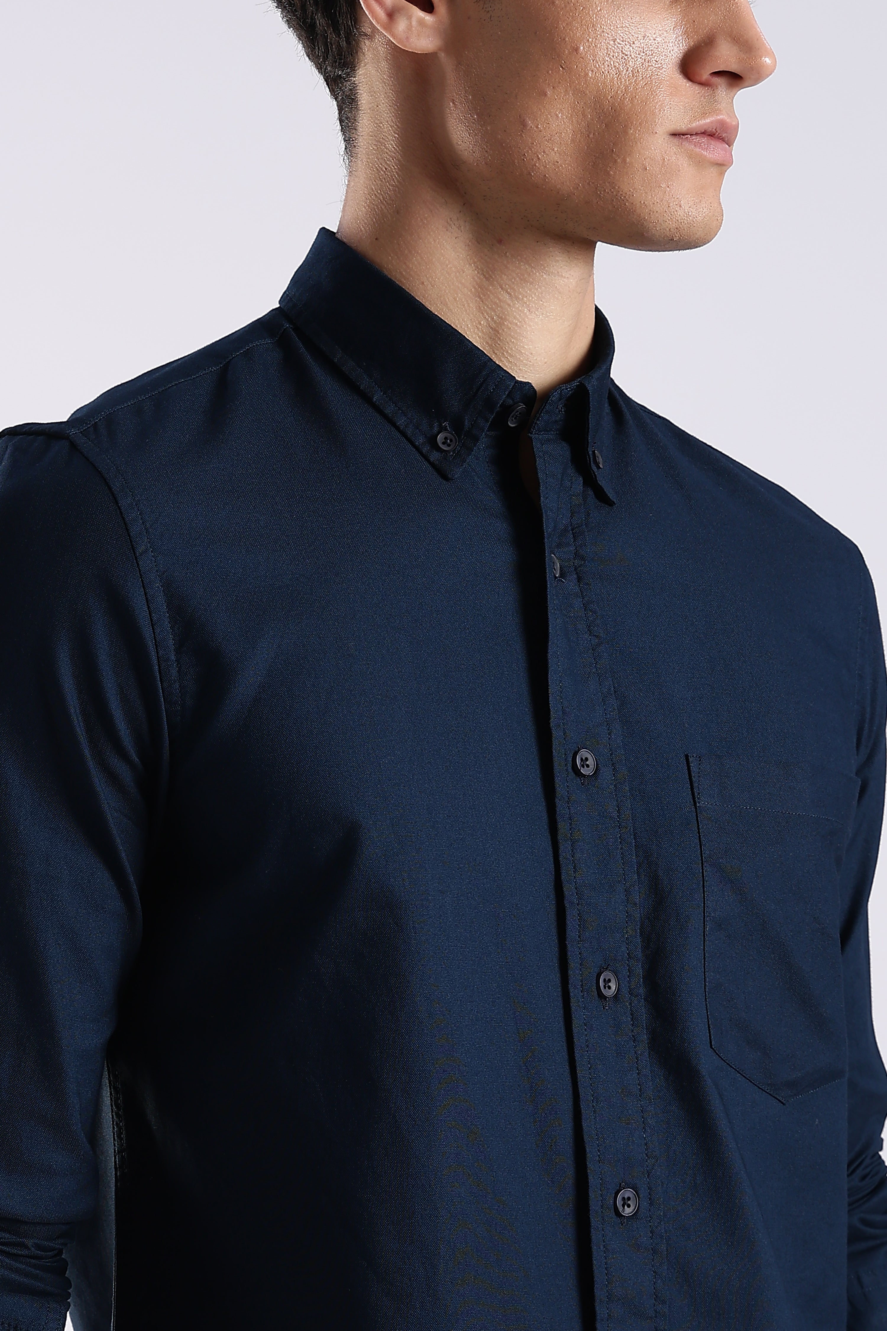 Men Blue Oxford Solid Shirt