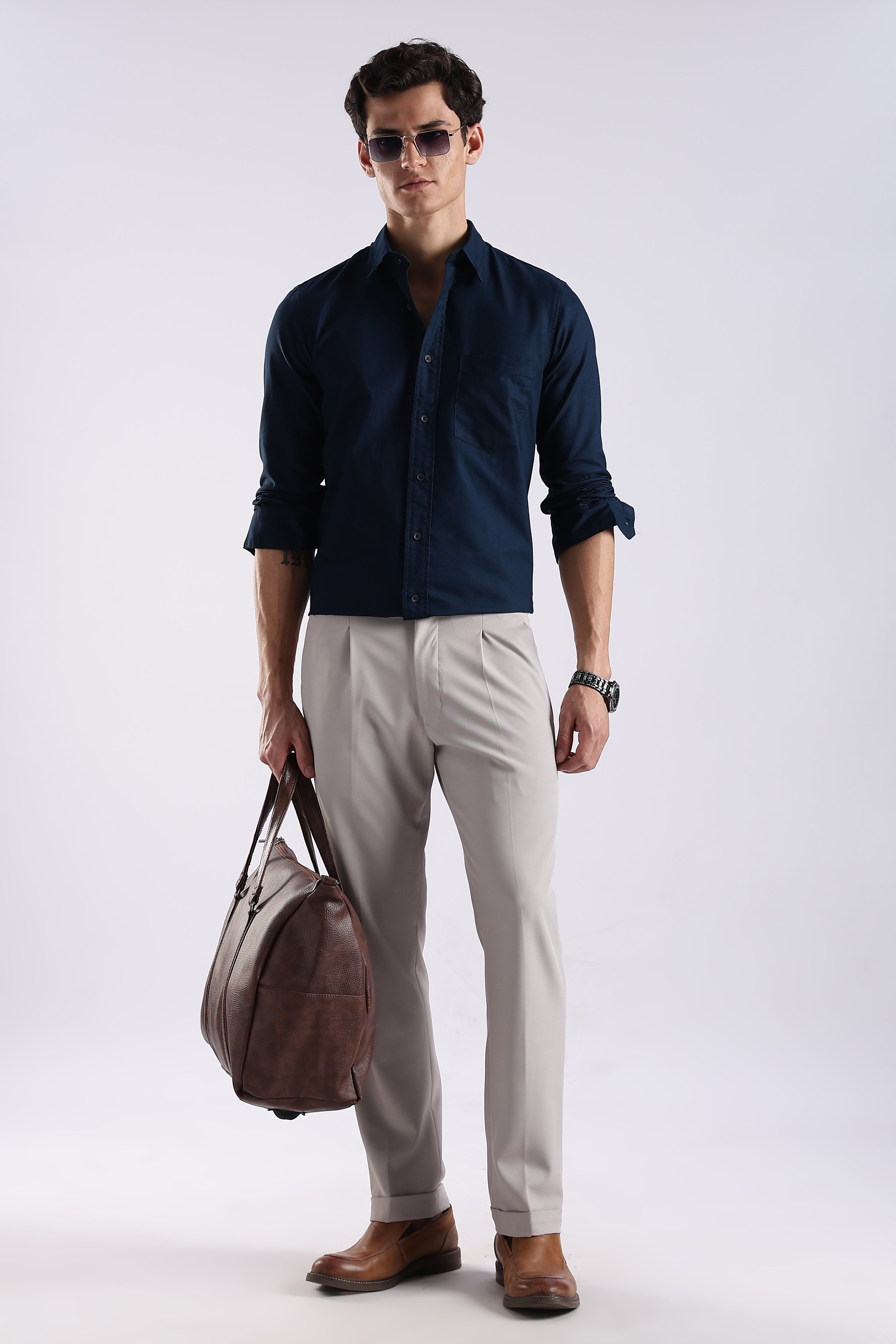 Men Blue Oxford Solid Shirt