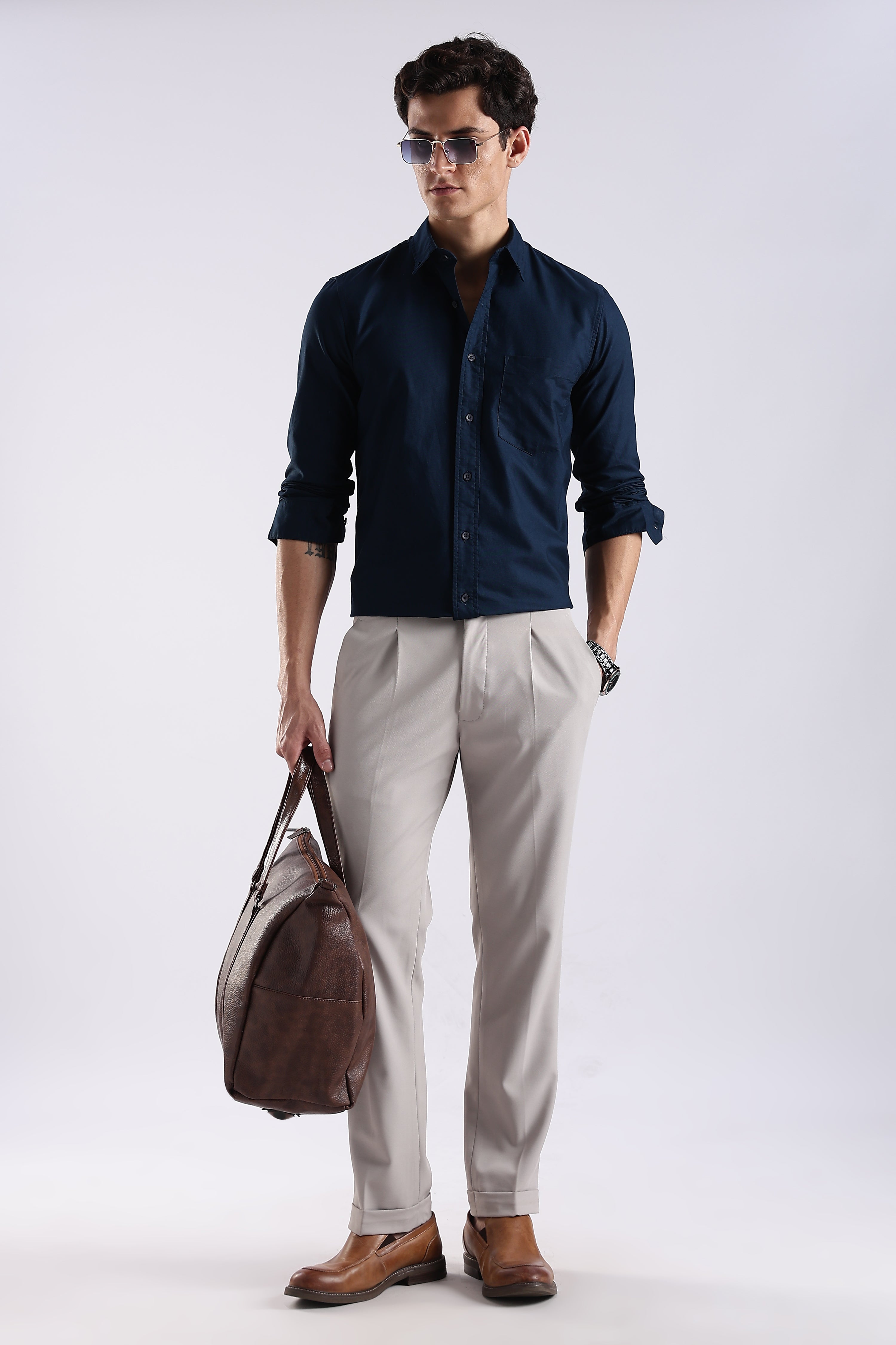 Men Blue Oxford Solid Shirt
