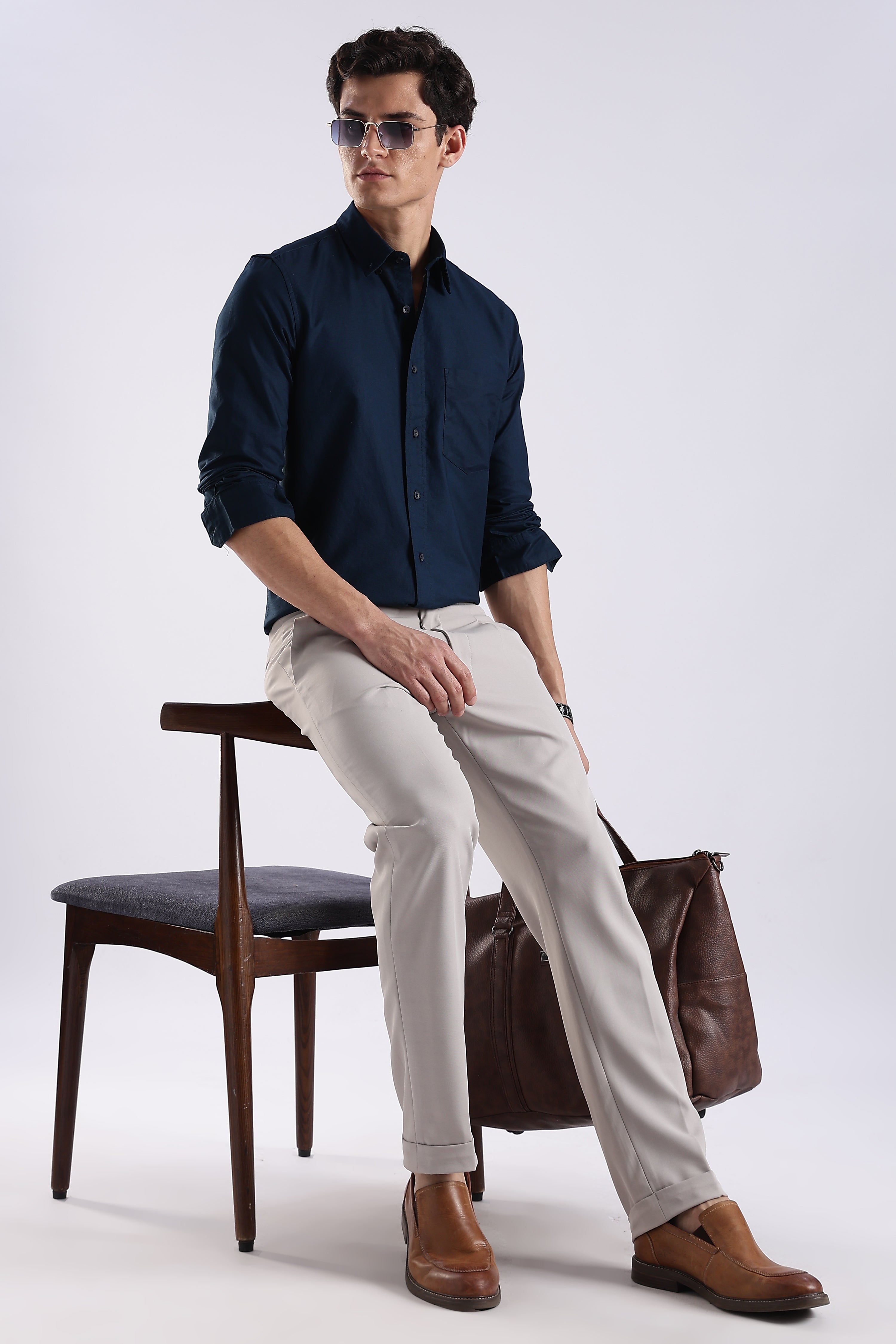 Men Blue Oxford Solid Shirt