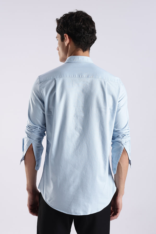 Men Blue Oxford Solid Shirt