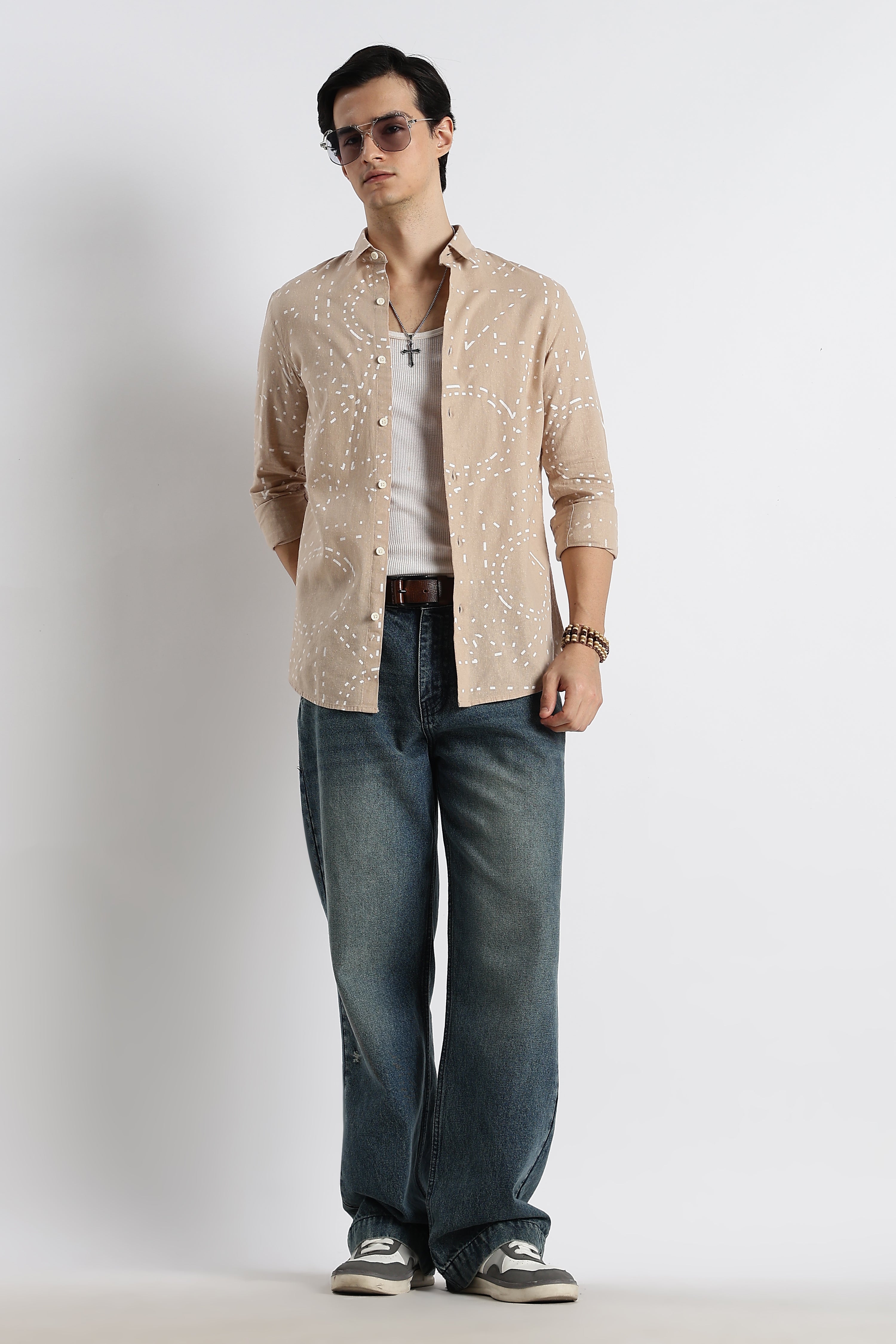 Men Abstract Geo-Print Cotton Shirt