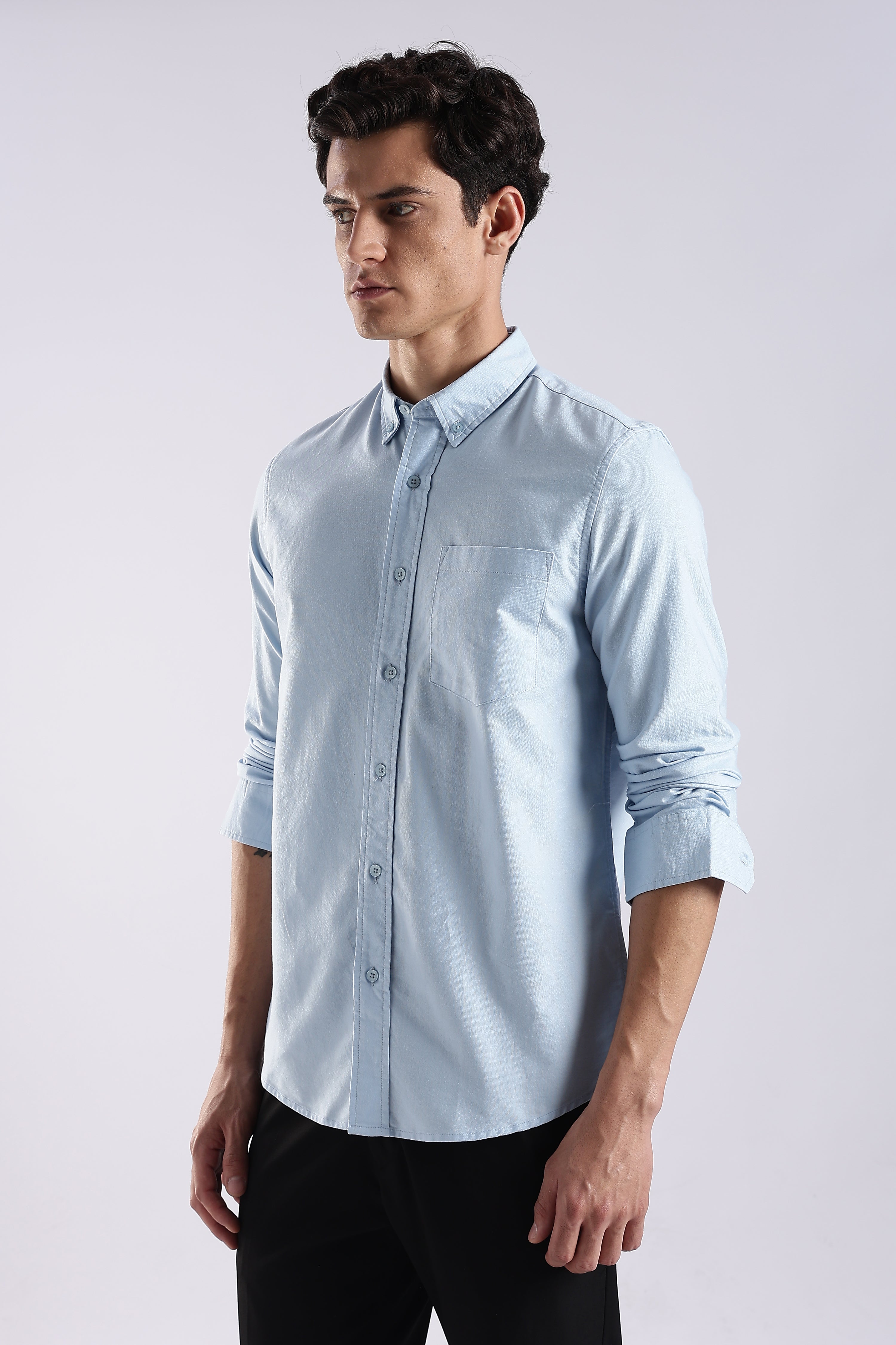 Men Blue Oxford Solid Shirt