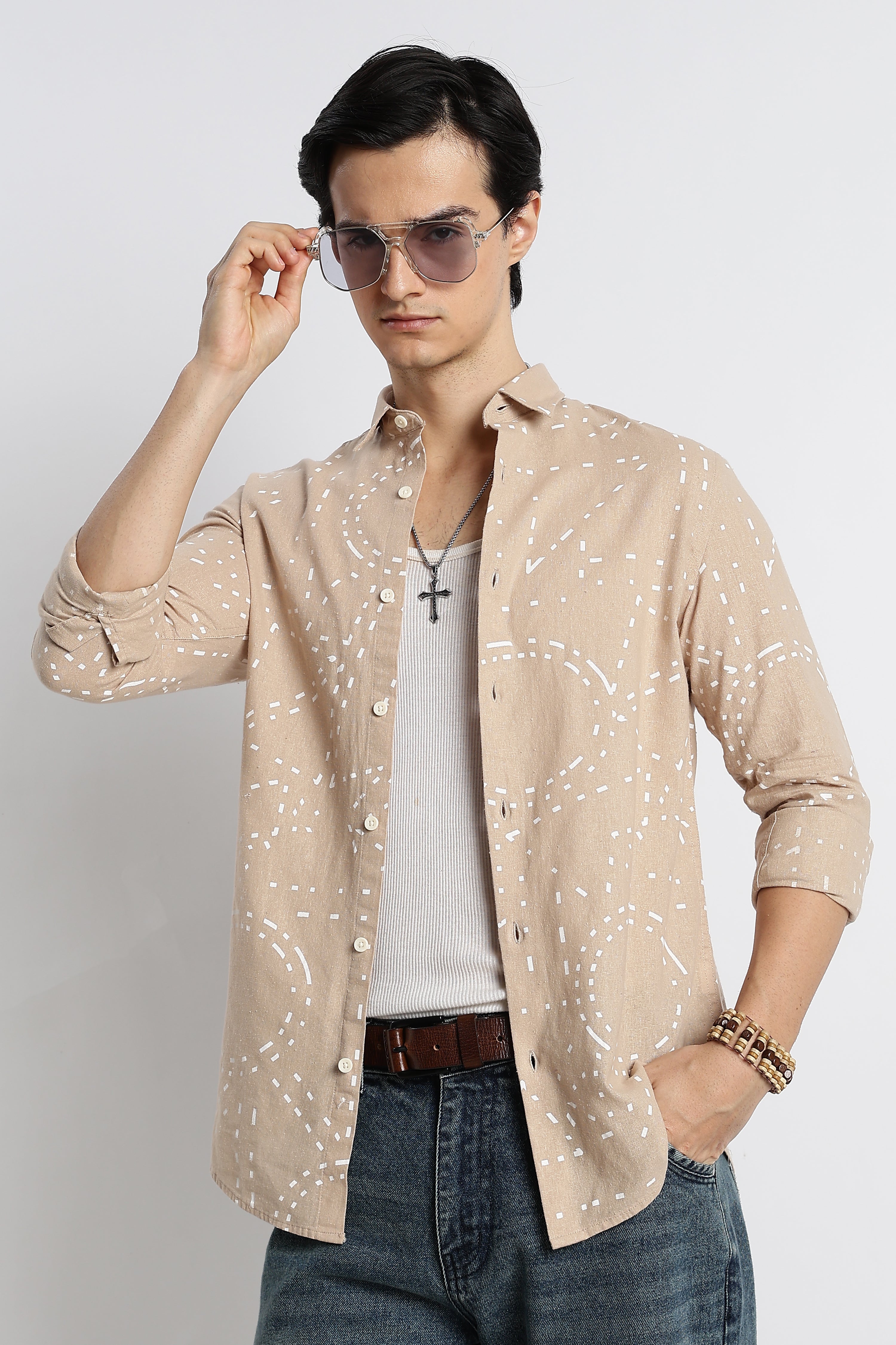Men Abstract Geo-Print Cotton Shirt