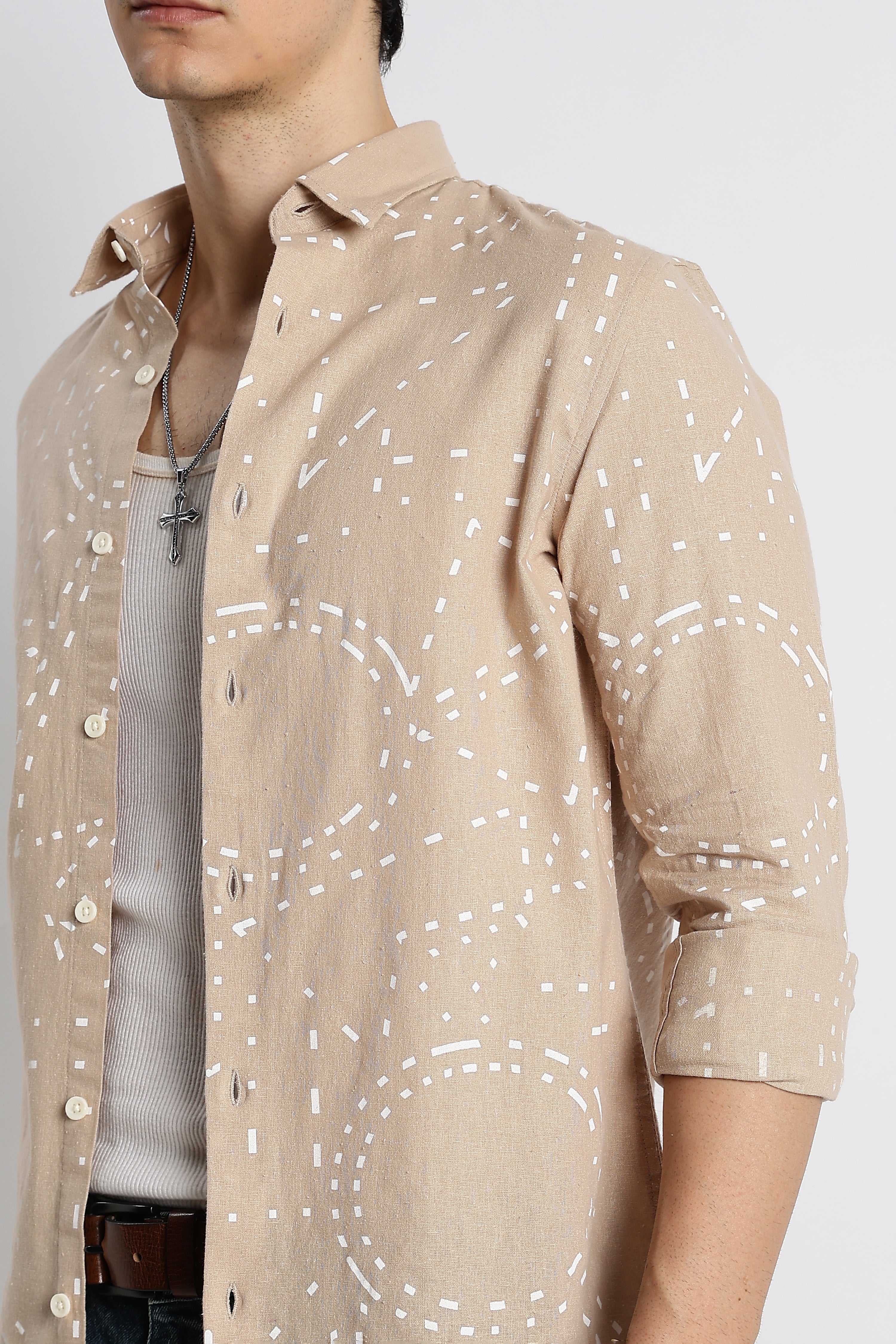 Men Abstract Geo-Print Cotton Shirt