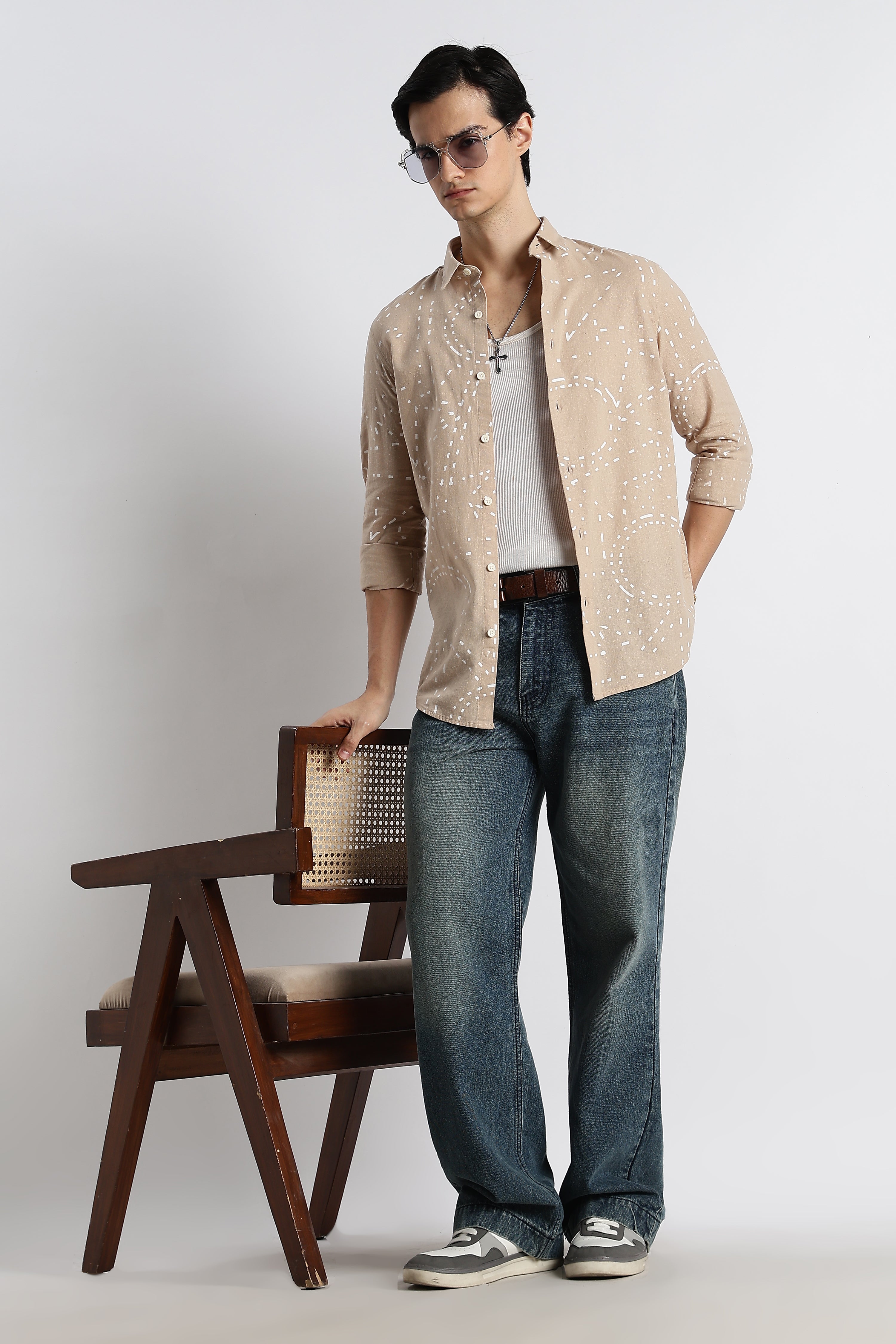Men Abstract Geo-Print Cotton Shirt