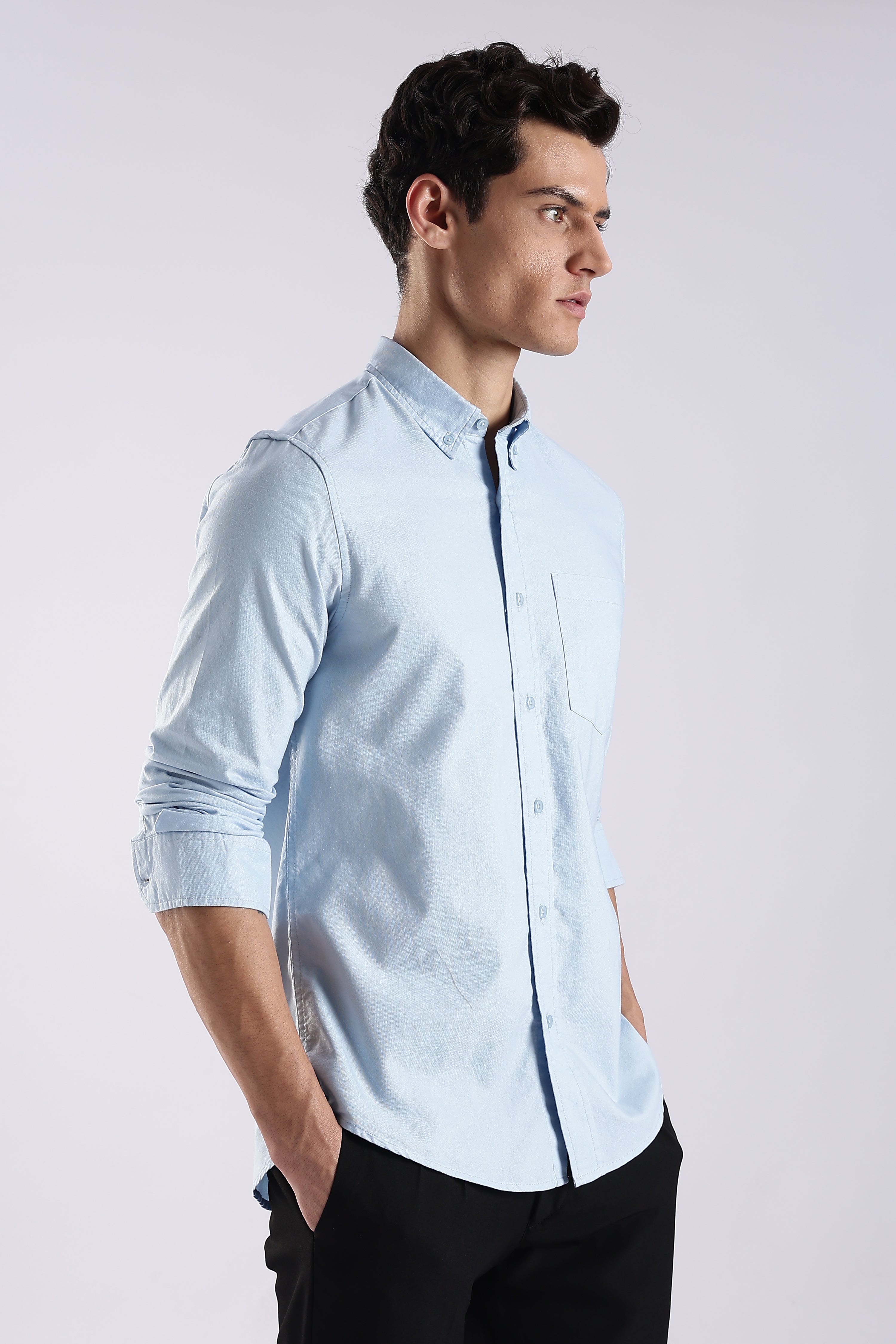 Men Blue Oxford Solid Shirt