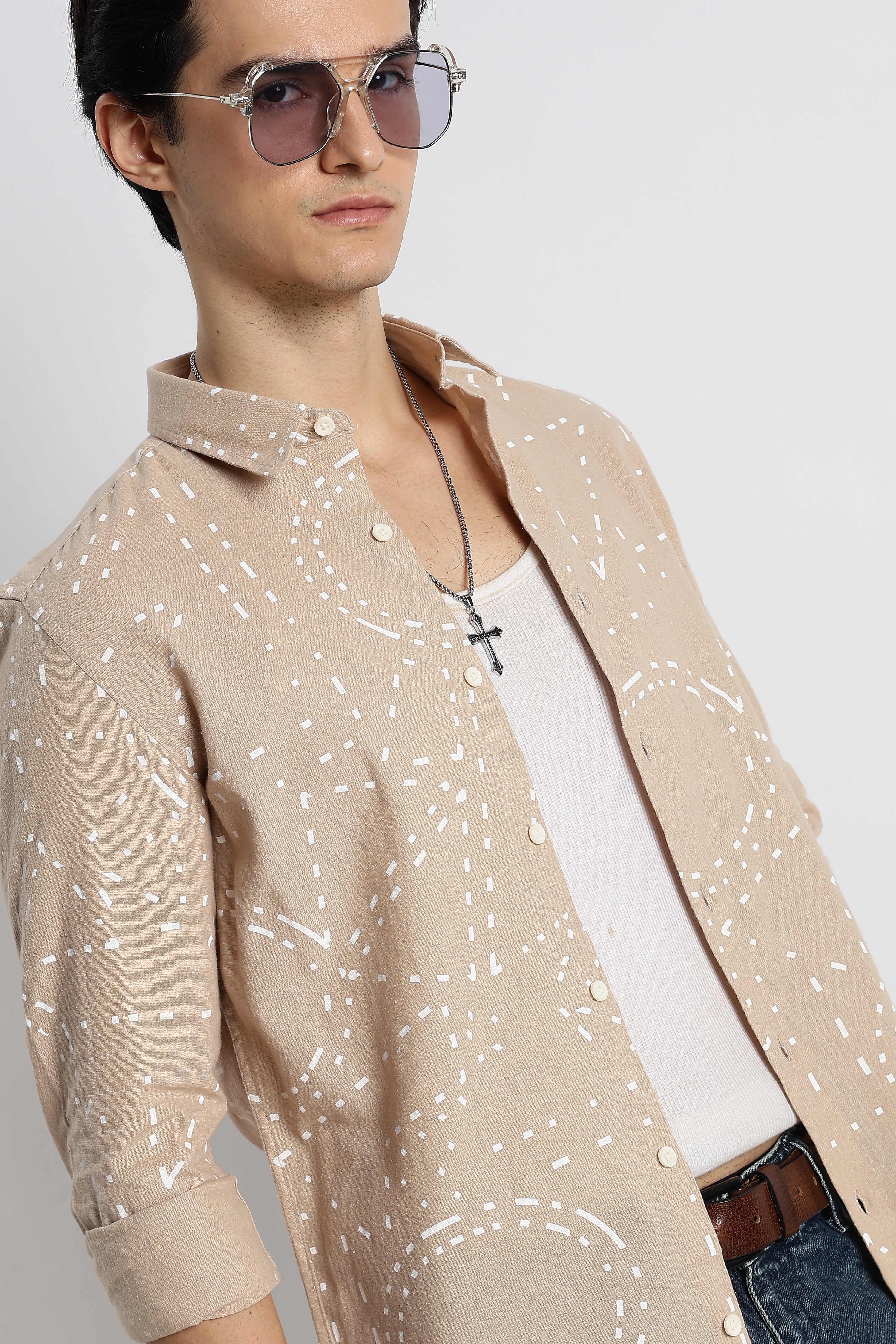 Men Abstract Geo-Print Cotton Shirt