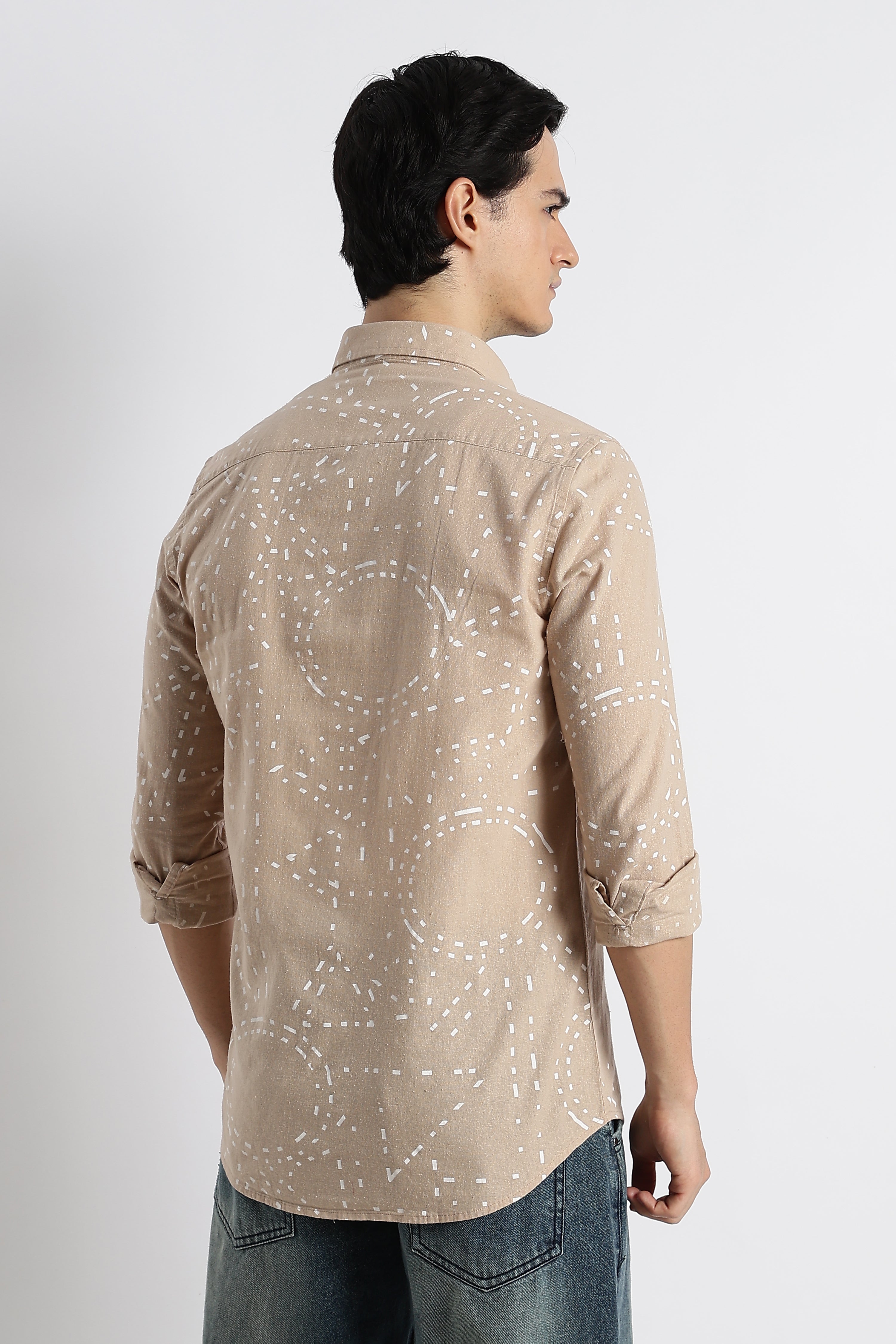 Men Abstract Geo-Print Cotton Shirt