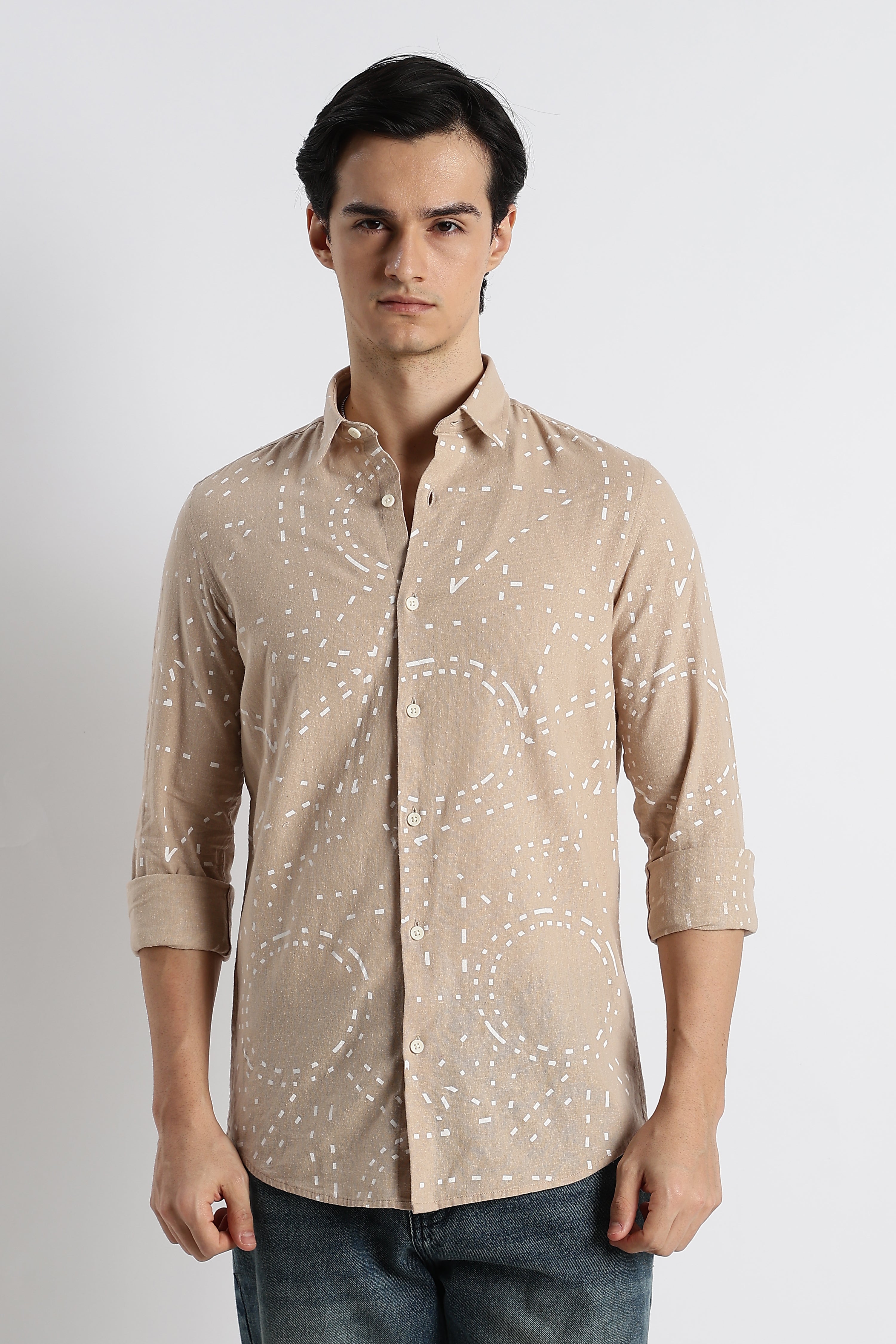 Men Abstract Geo-Print Cotton Shirt
