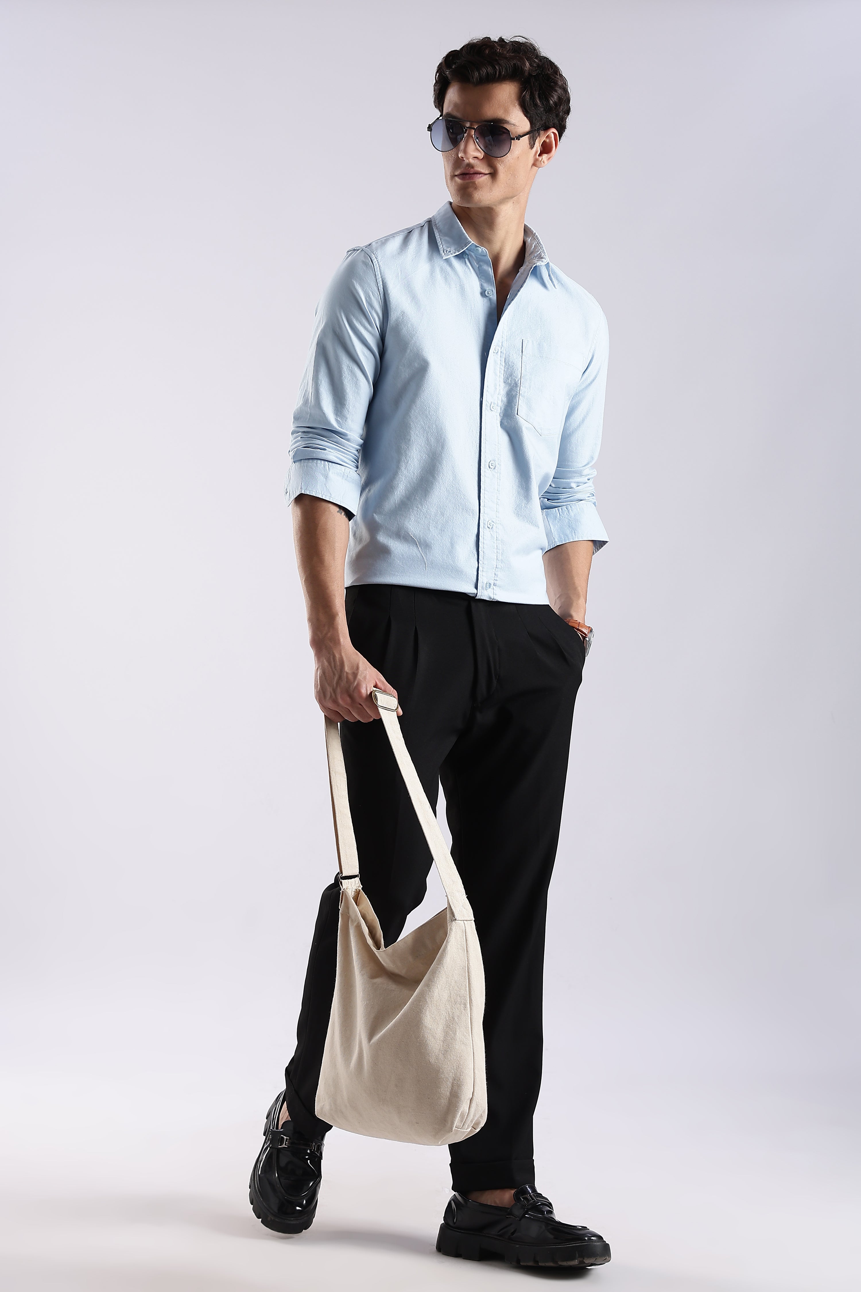 Men Blue Oxford Solid Shirt