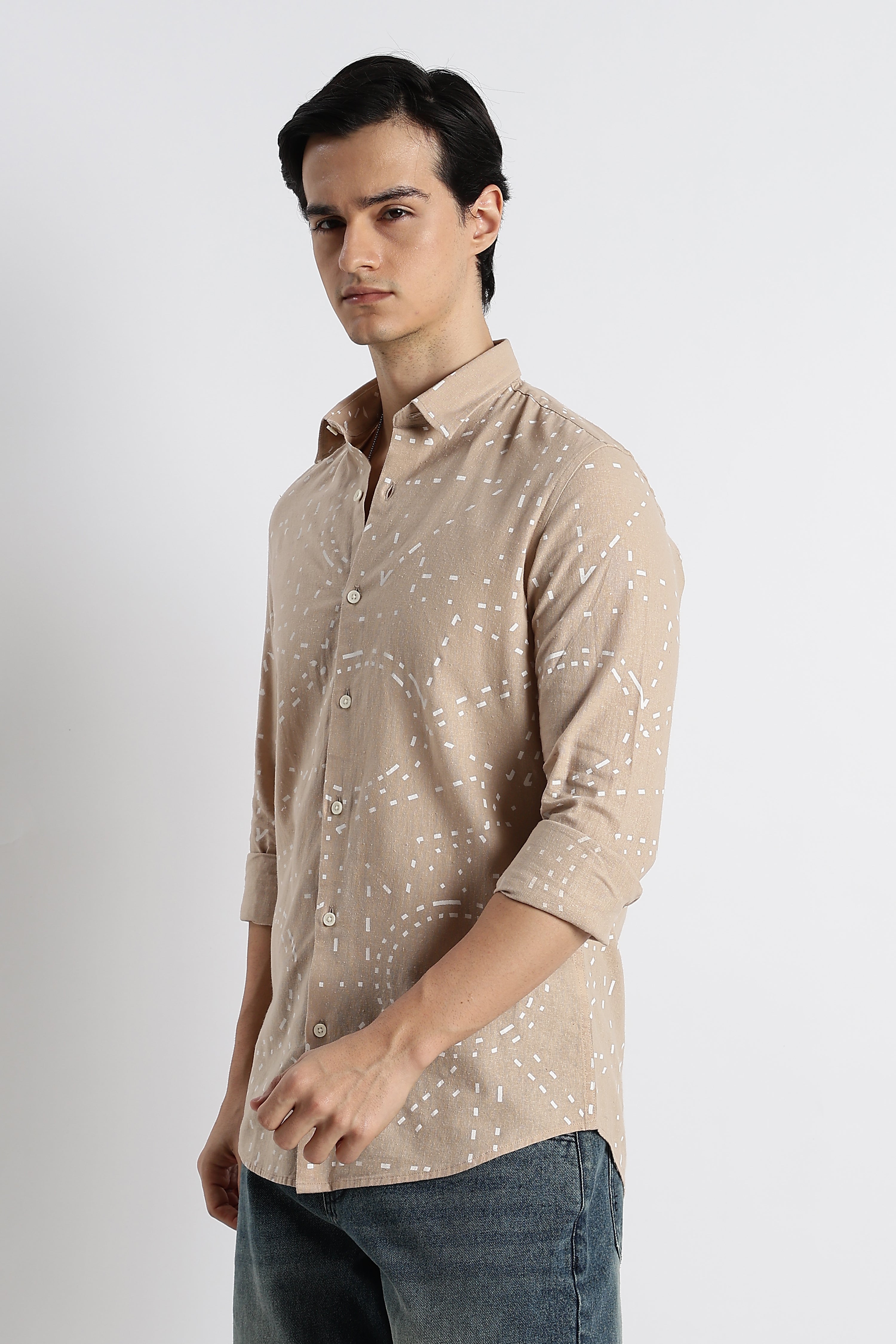 Men Abstract Geo-Print Cotton Shirt