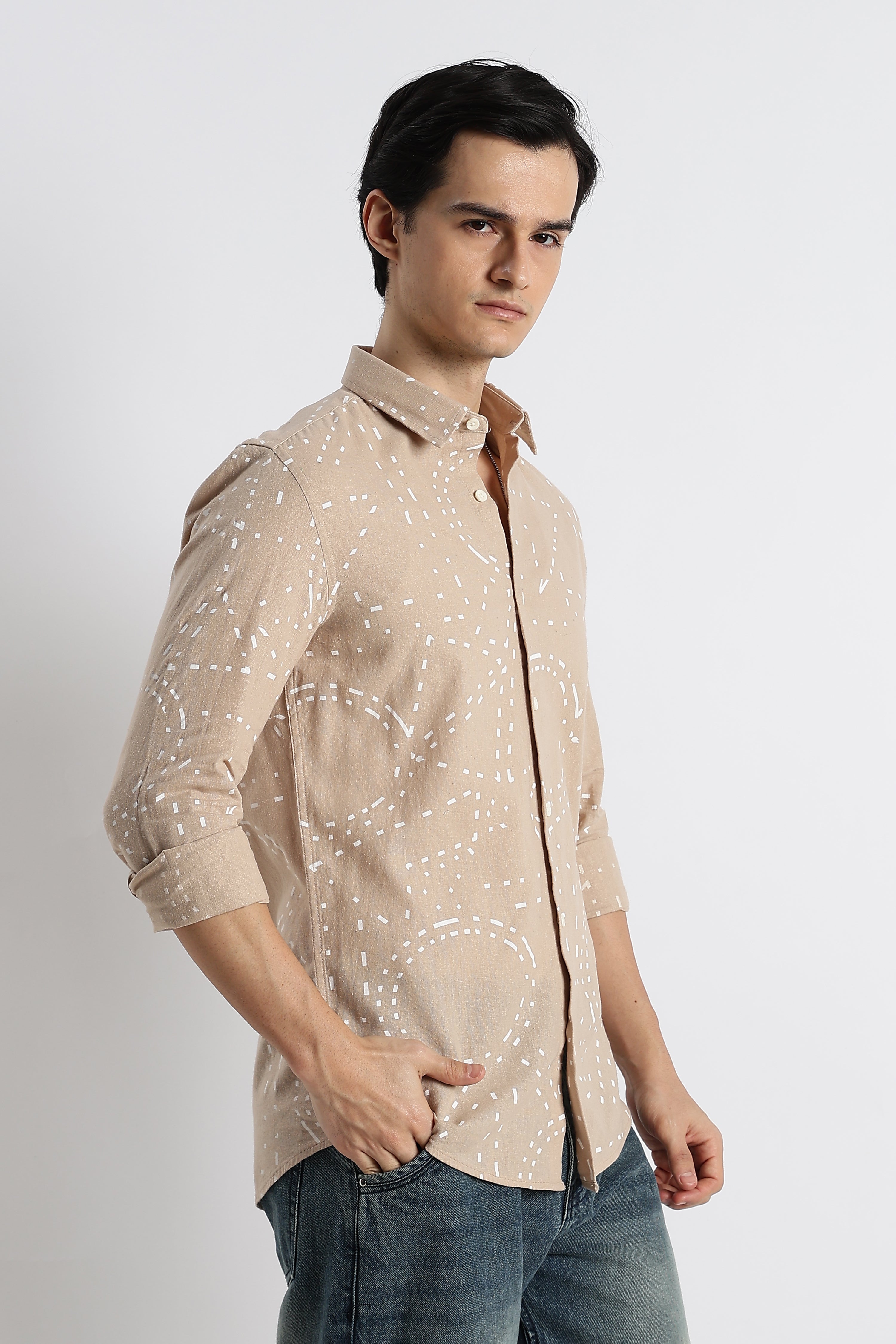 Men Abstract Geo-Print Cotton Shirt