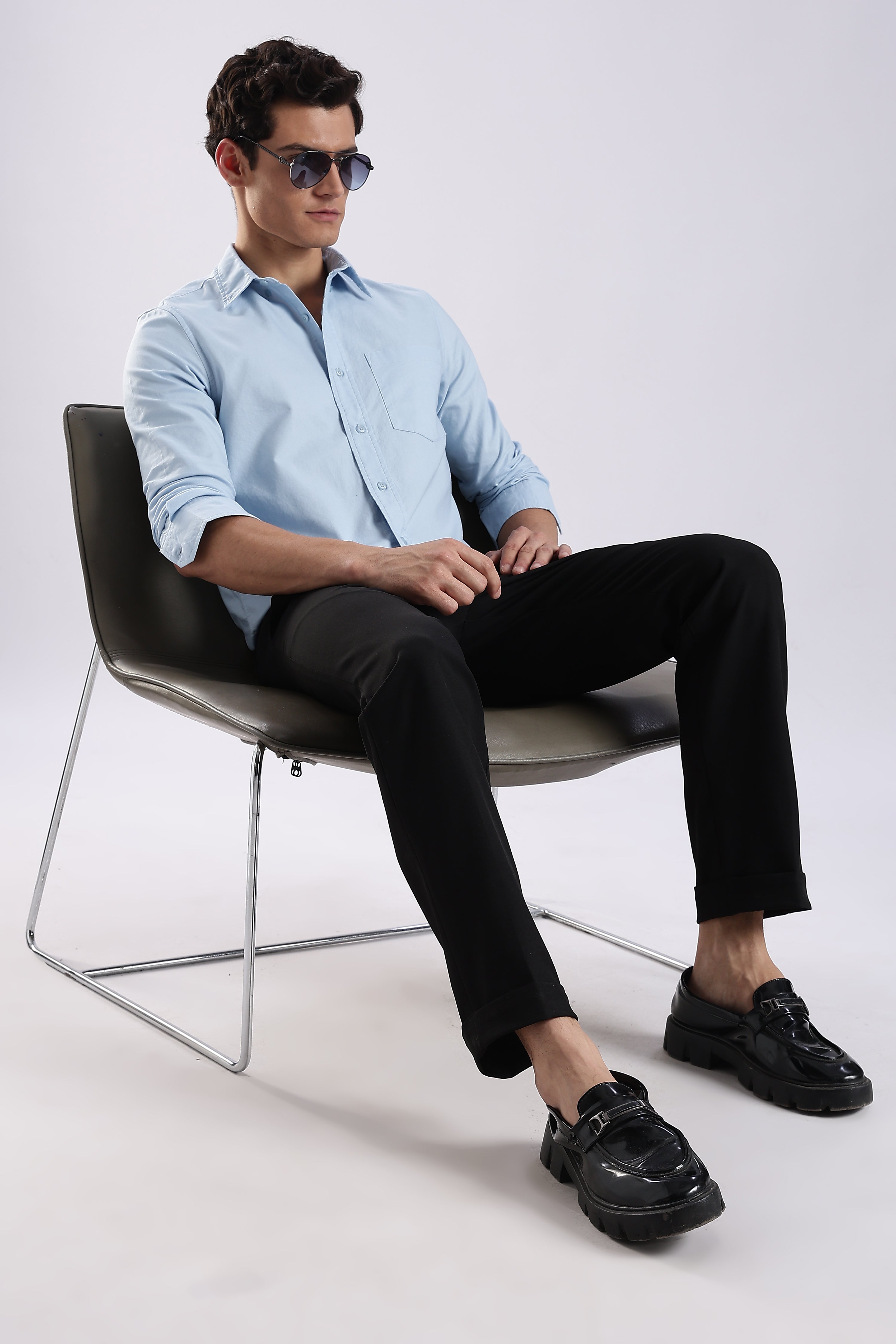 Men Blue Oxford Solid Shirt