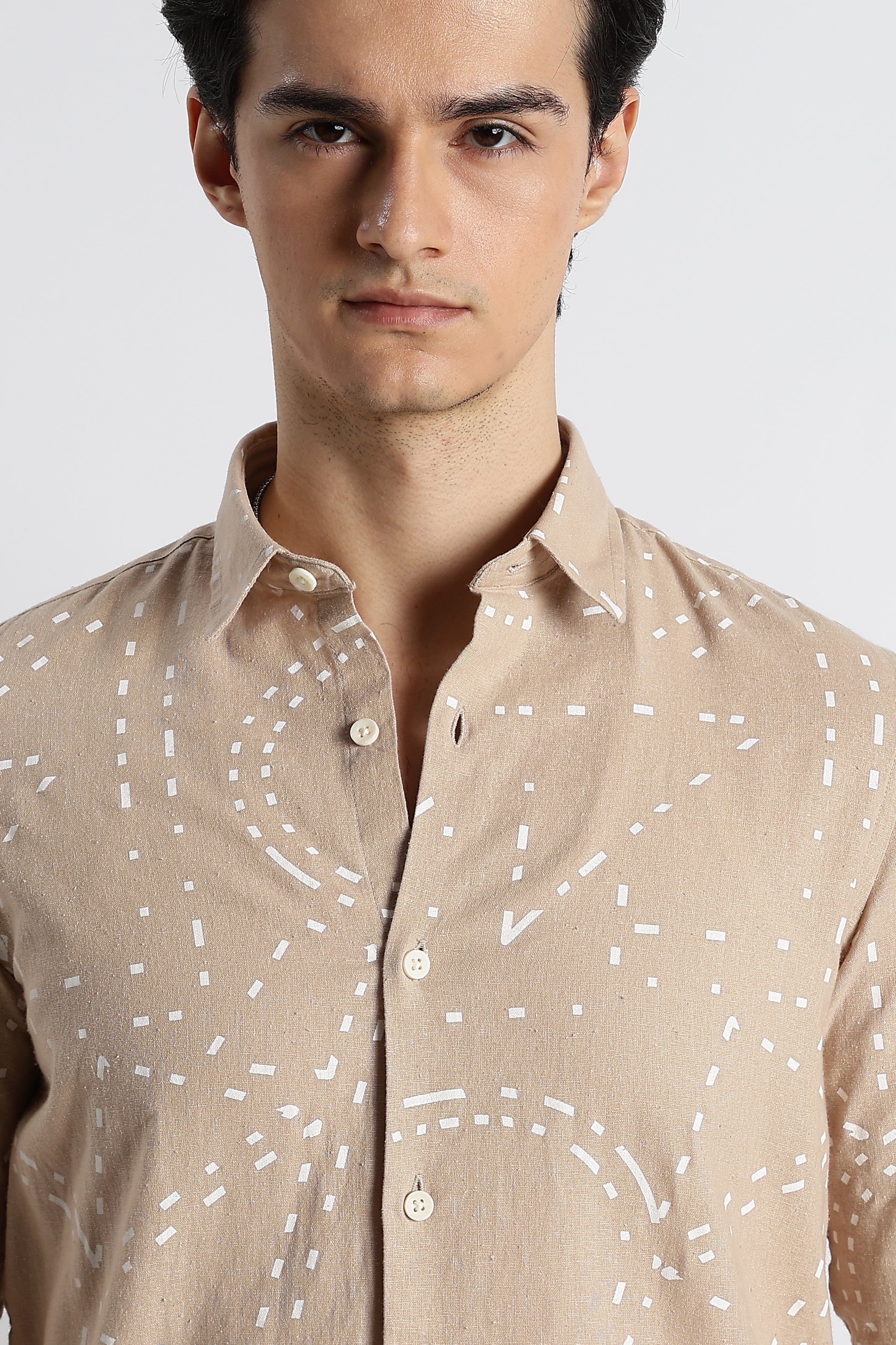 Men Abstract Geo-Print Cotton Shirt