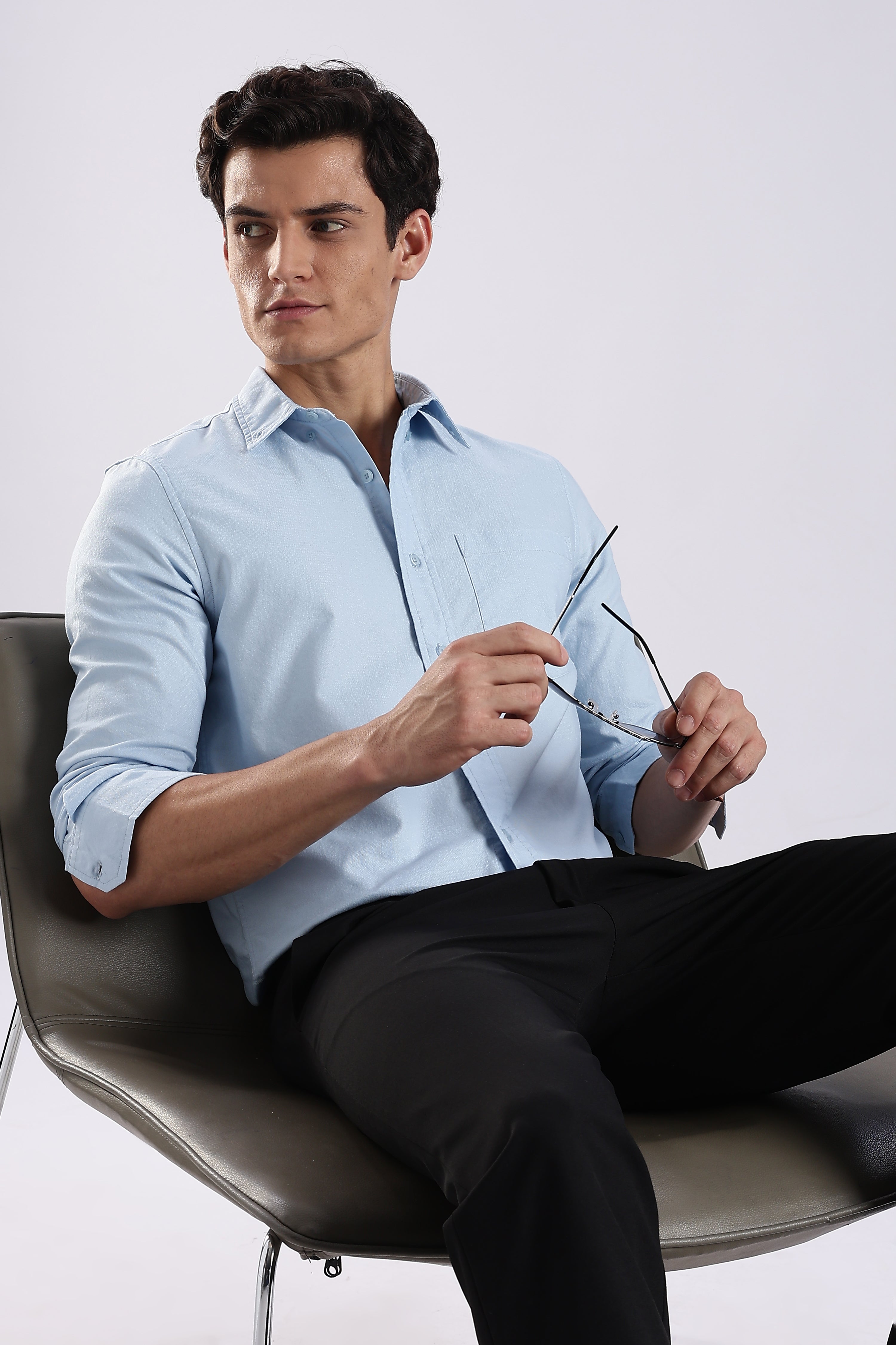 Men Blue Oxford Solid Shirt