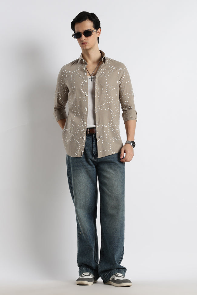 Men Abstract Geo-Print Cotton Shirt
