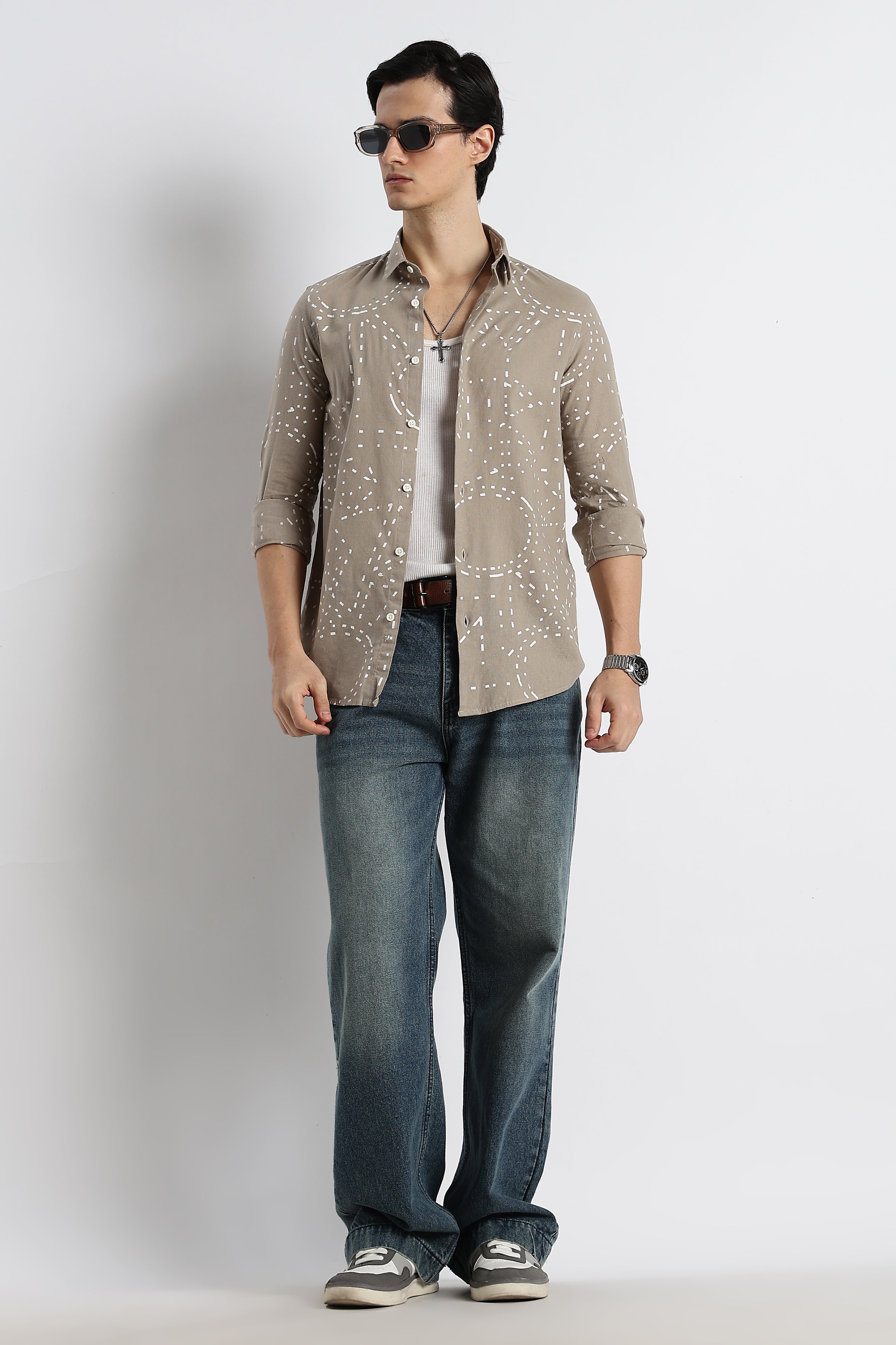 Men Abstract Geo-Print Cotton Shirt