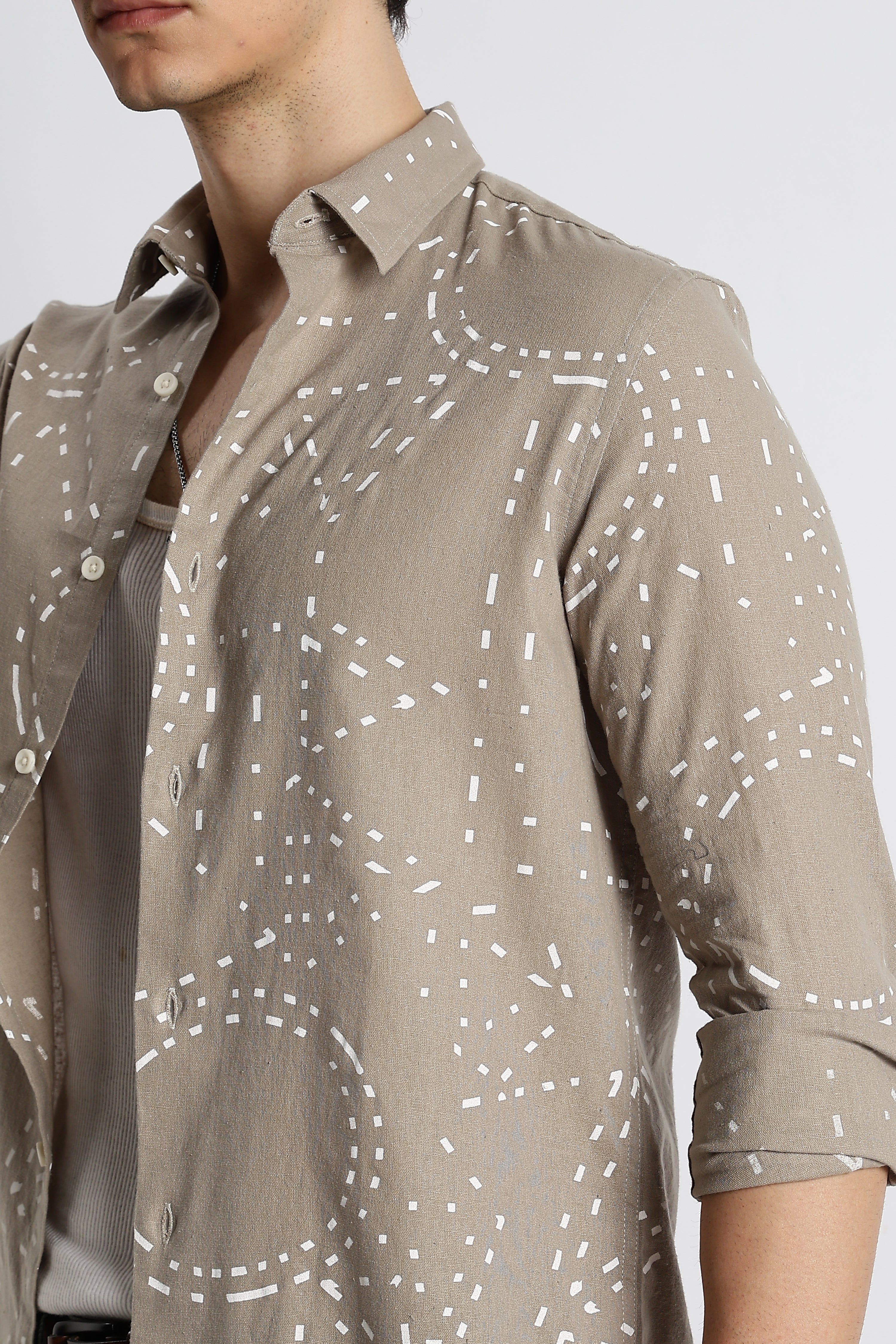 Men Abstract Geo-Print Cotton Shirt