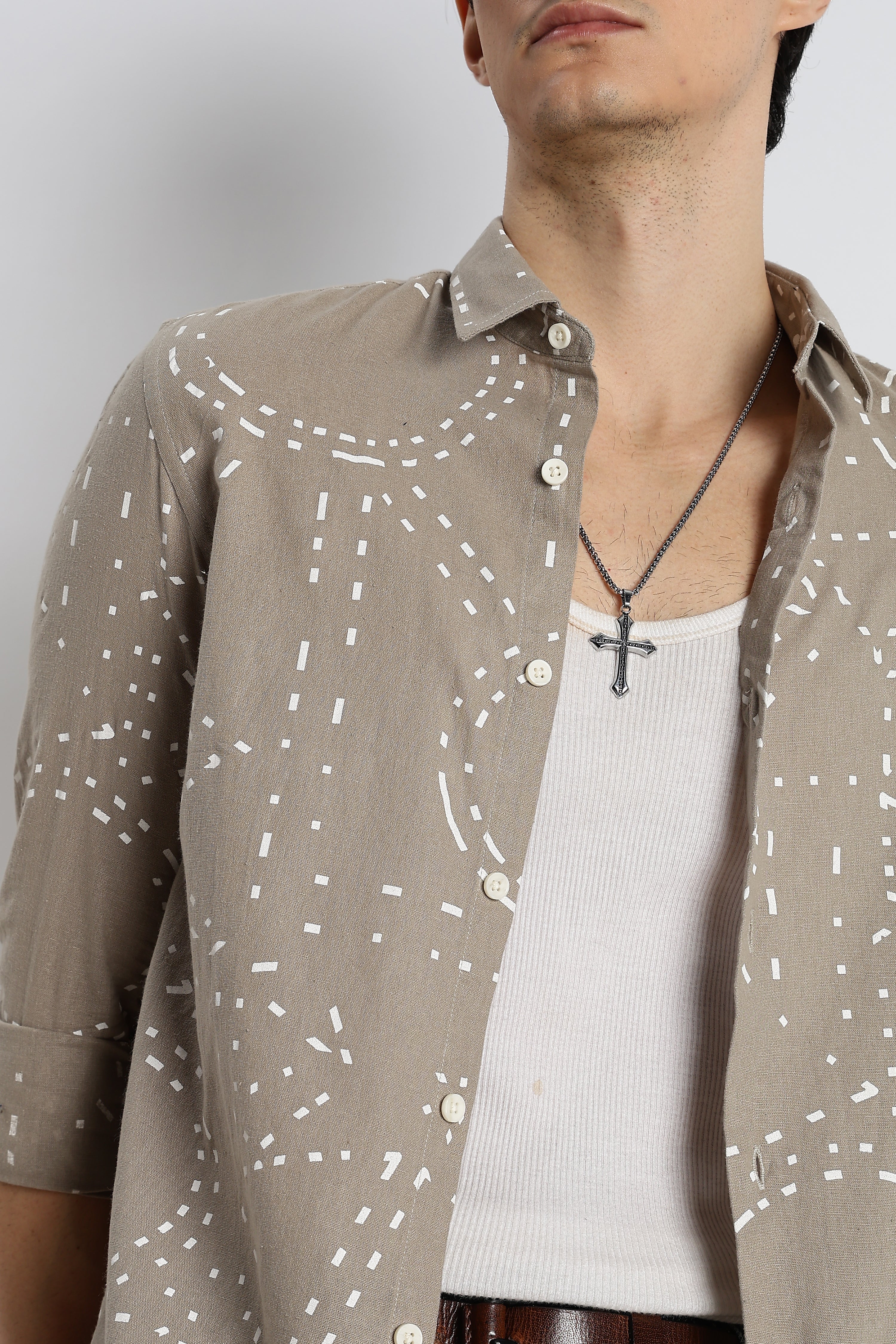 Men Abstract Geo-Print Cotton Shirt