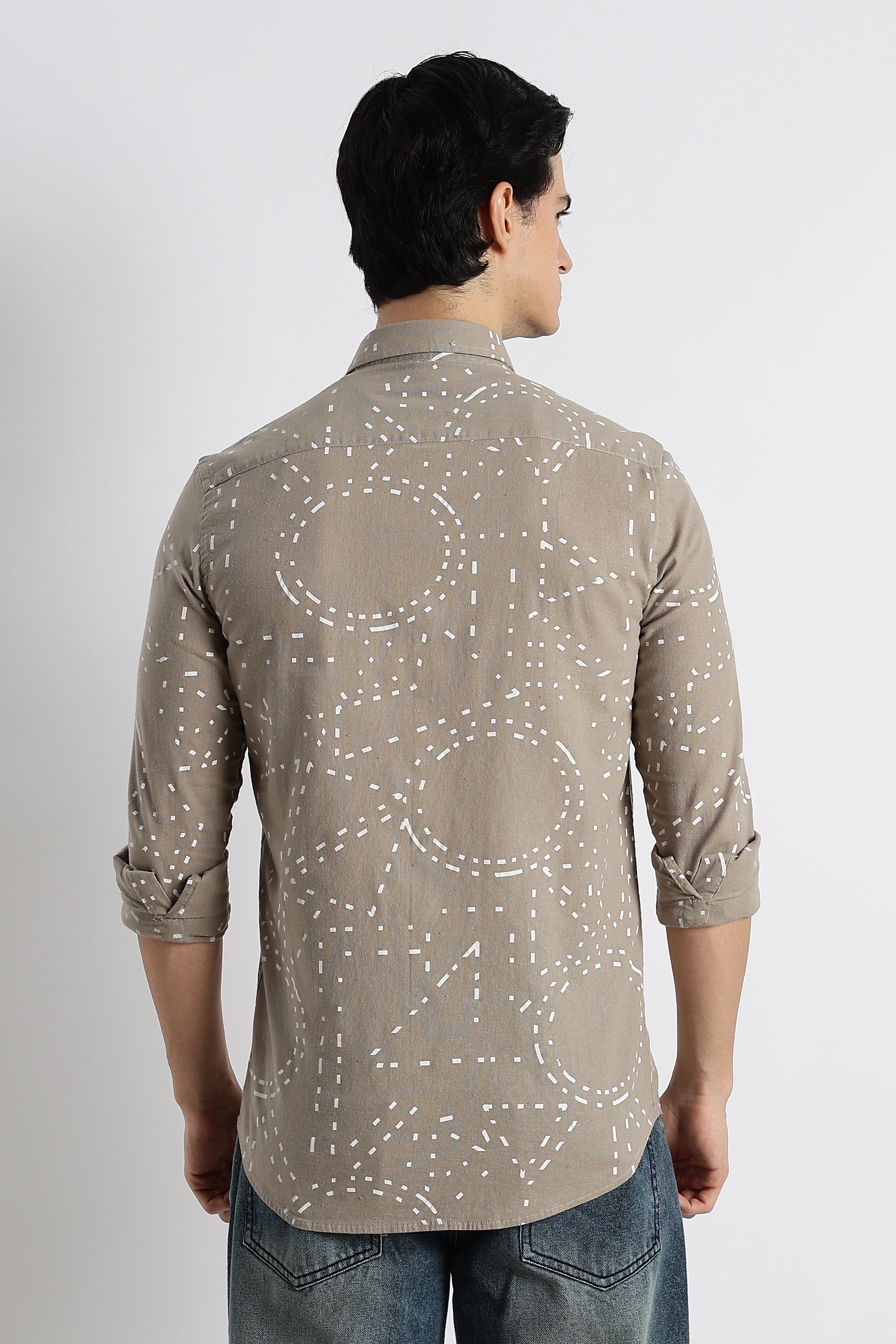 Men Abstract Geo-Print Cotton Shirt