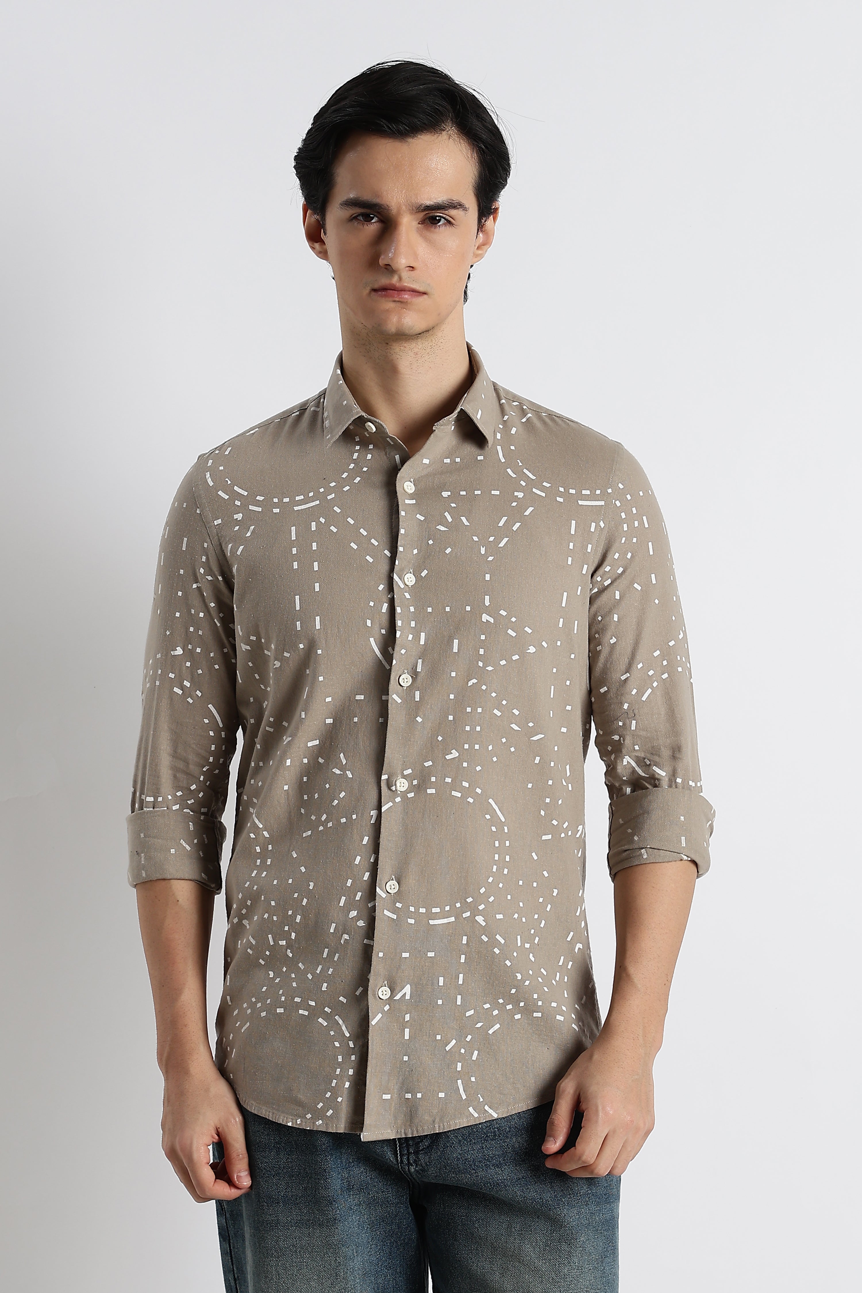Men Abstract Geo-Print Cotton Shirt