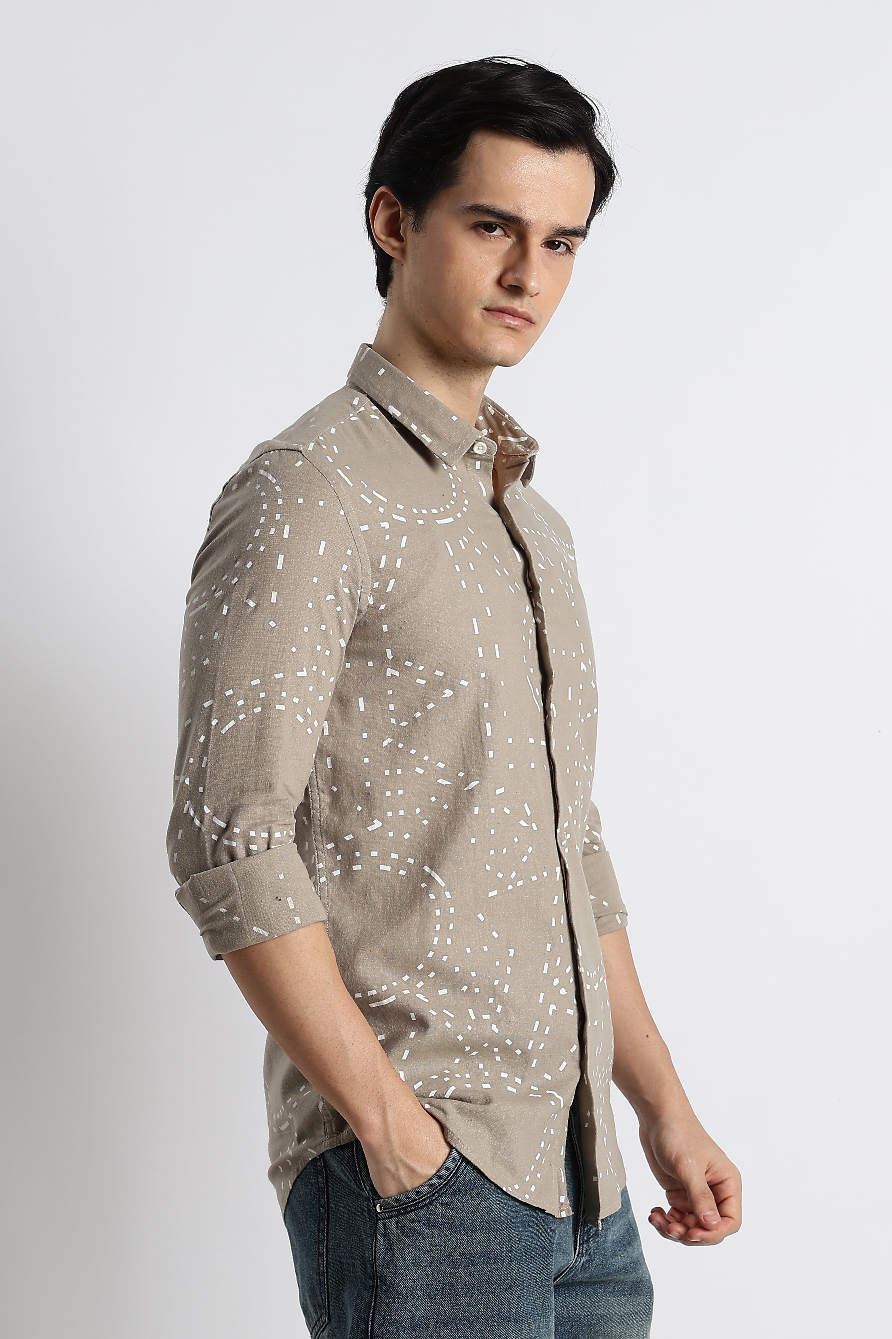 Men Abstract Geo-Print Cotton Shirt