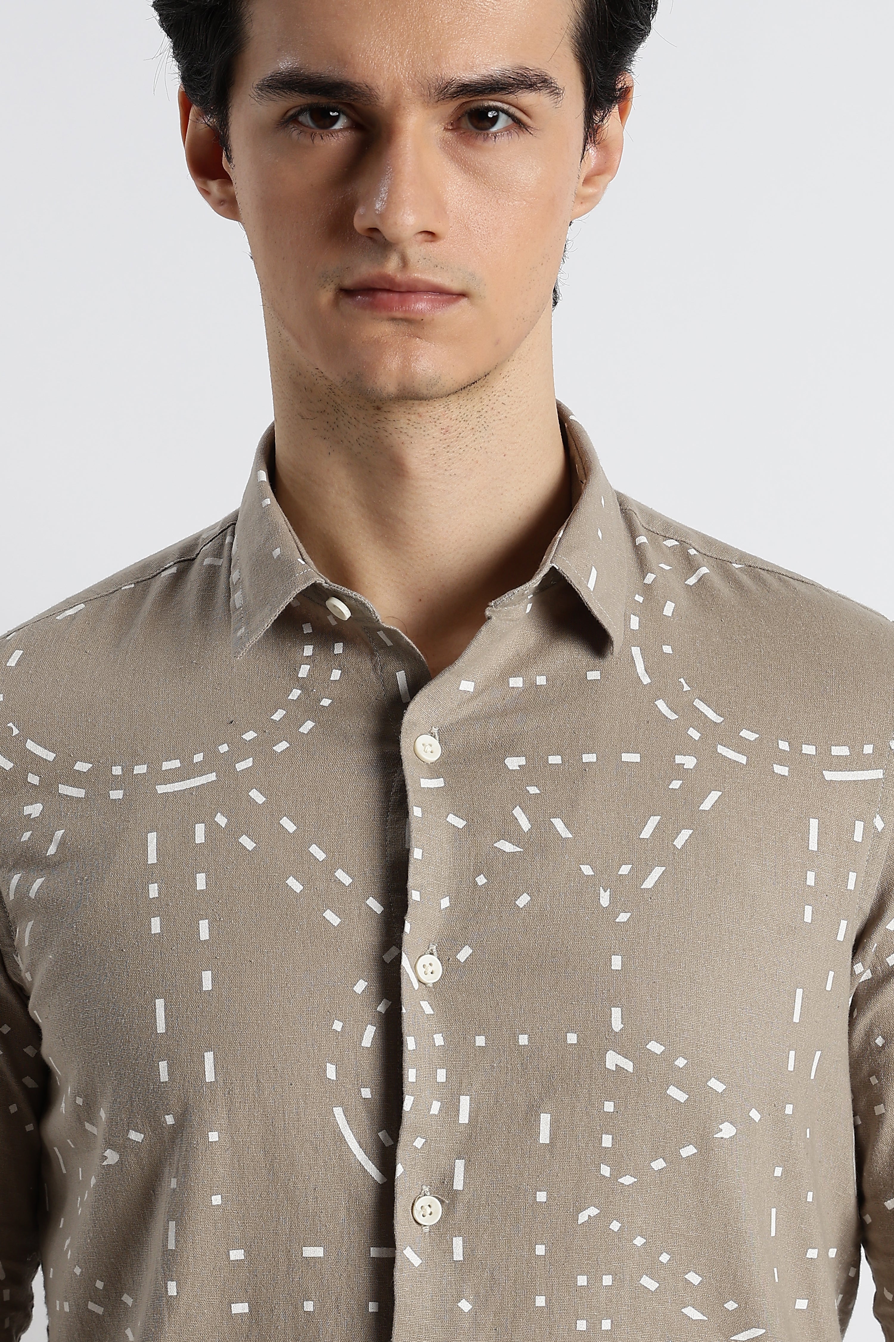 Men Abstract Geo-Print Cotton Shirt