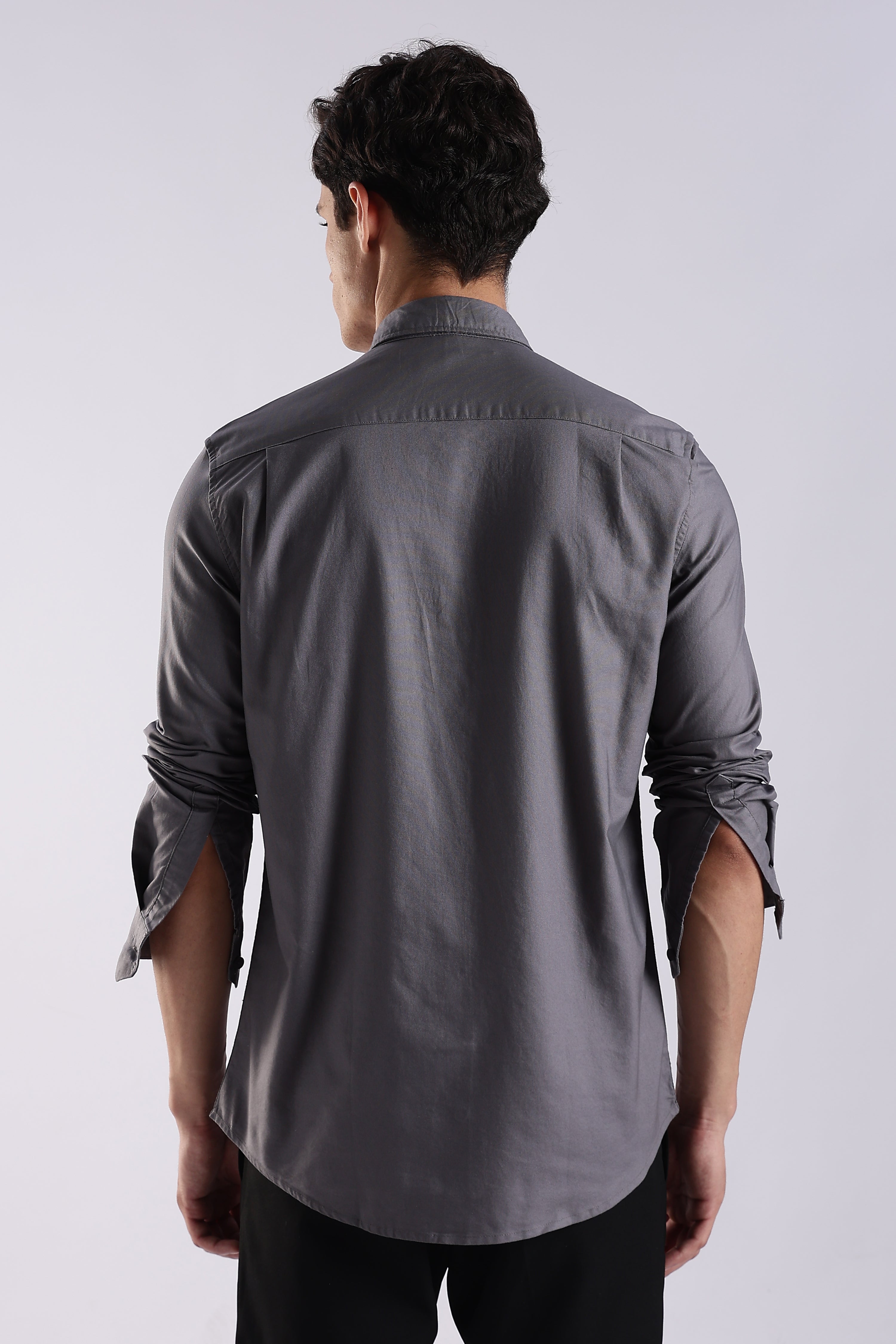 Men Grey Oxford Solid Shirt