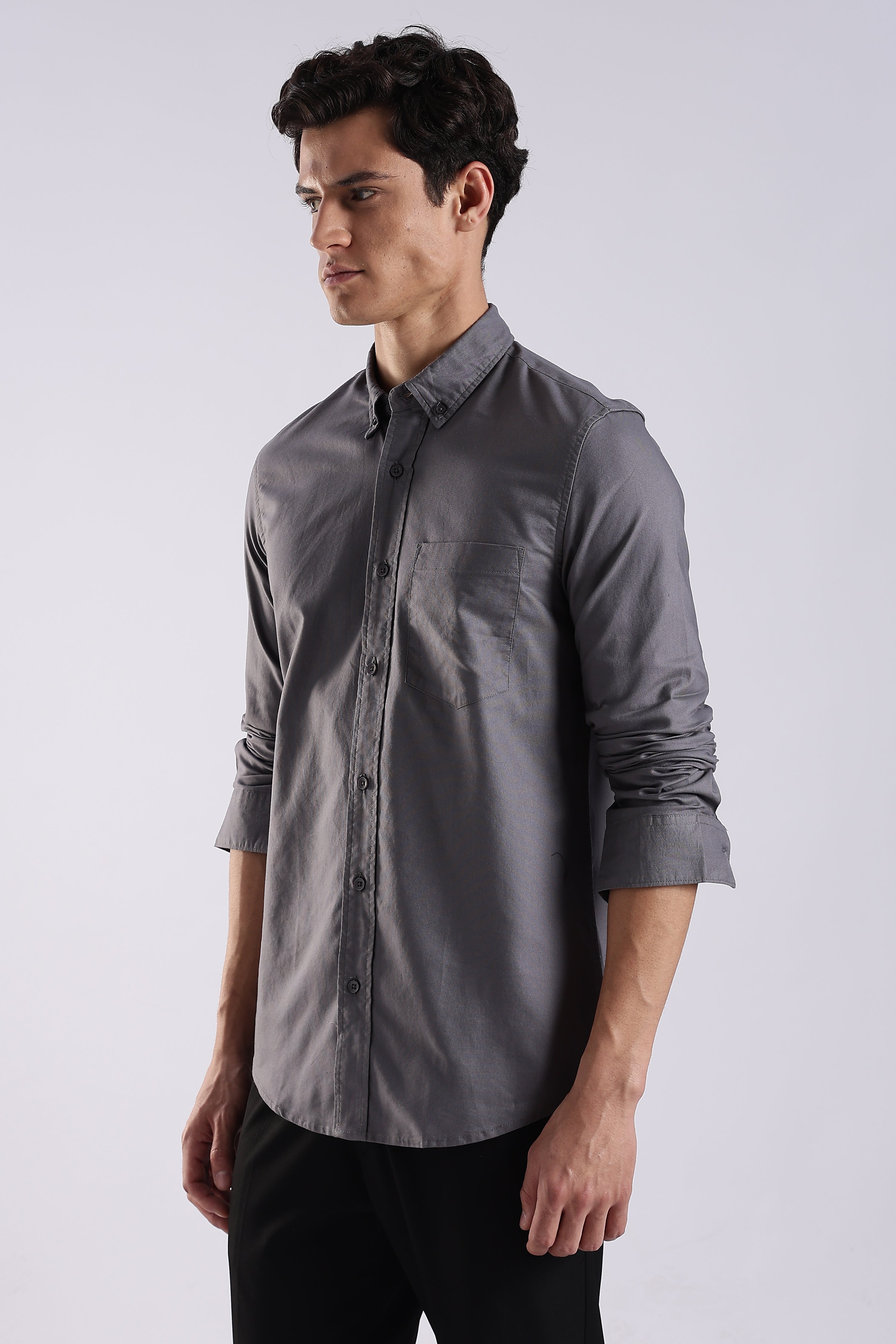 Men Grey Oxford Solid Shirt