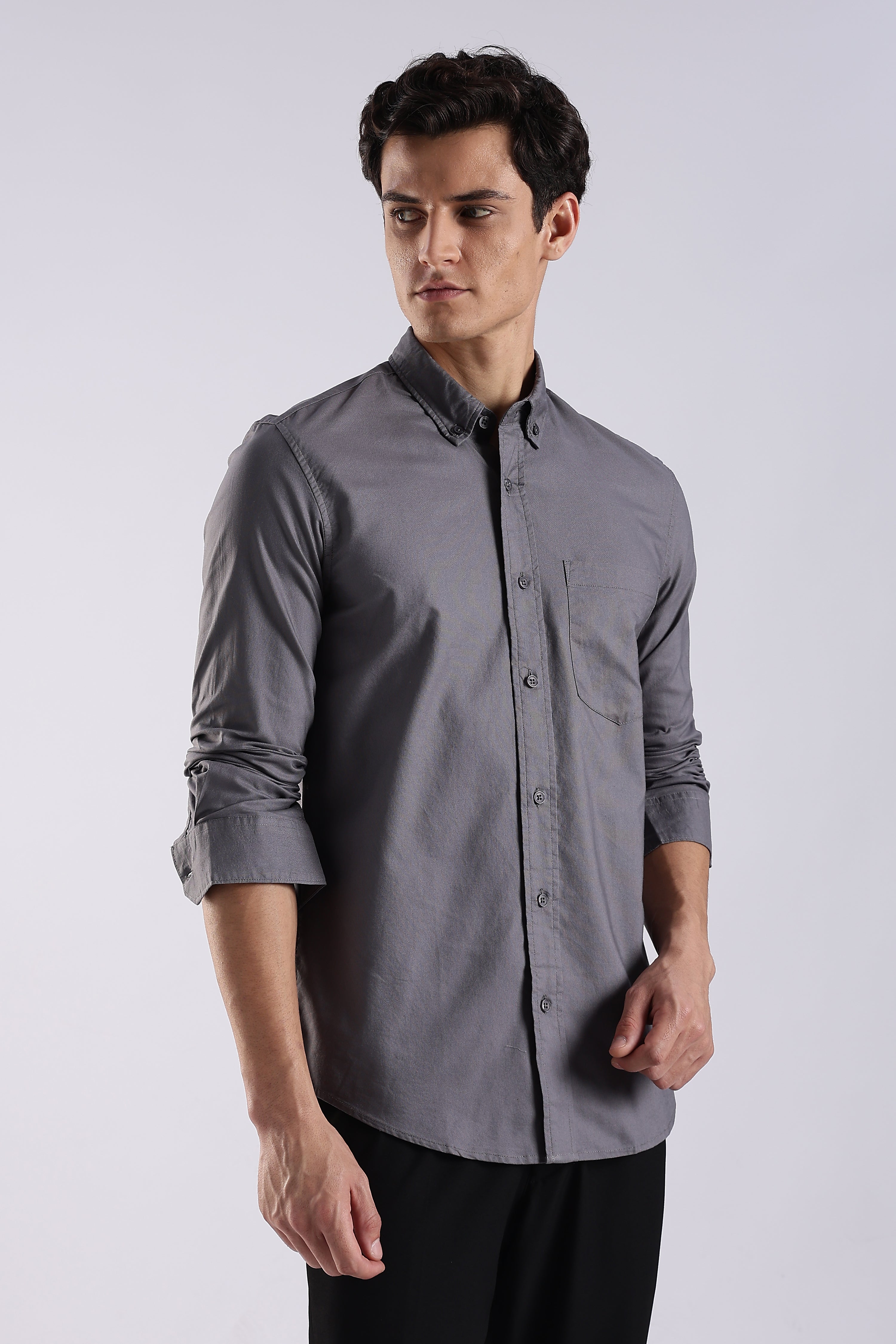 Men Grey Oxford Solid Shirt