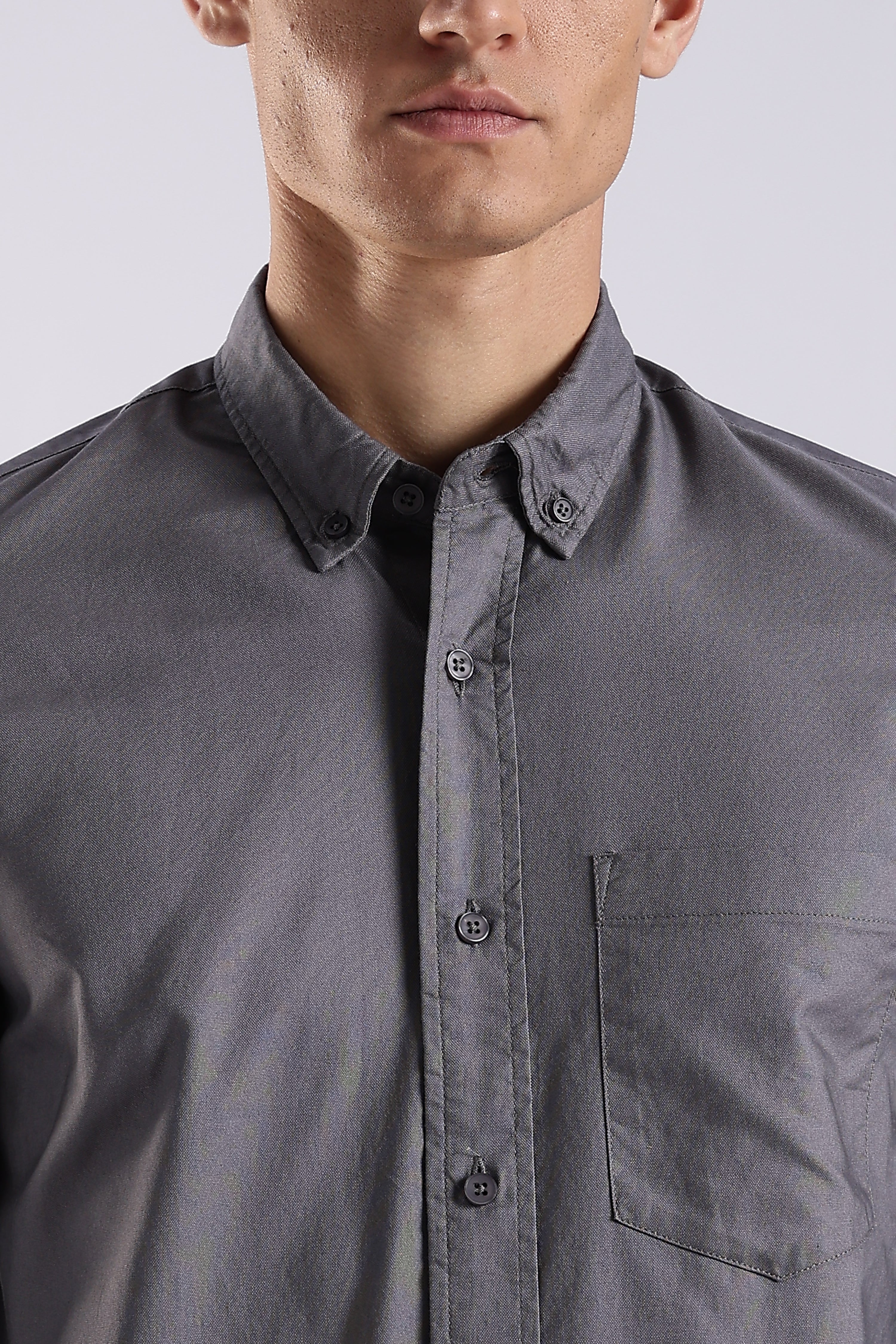 Men Grey Oxford Solid Shirt