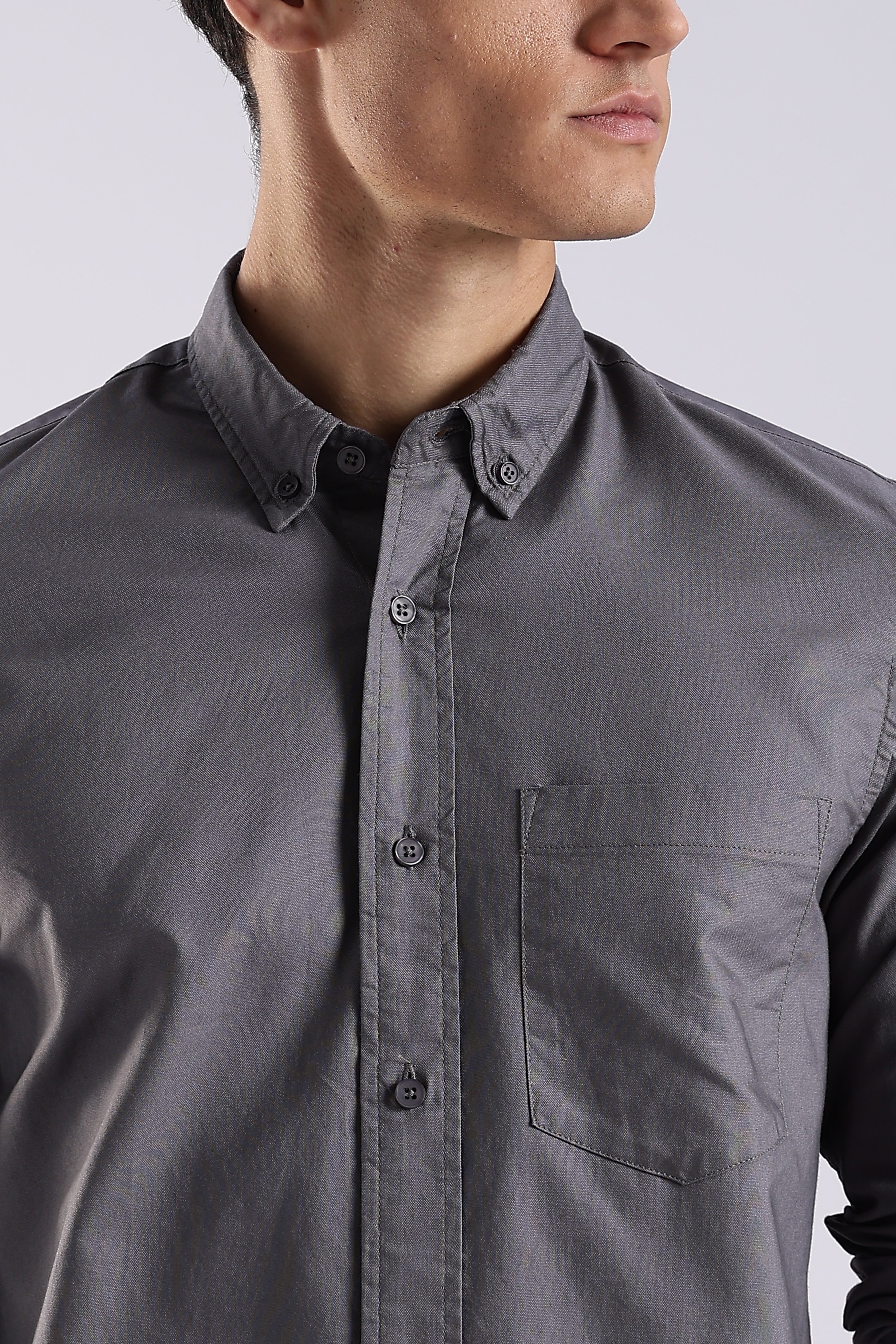 Men Grey Oxford Solid Shirt