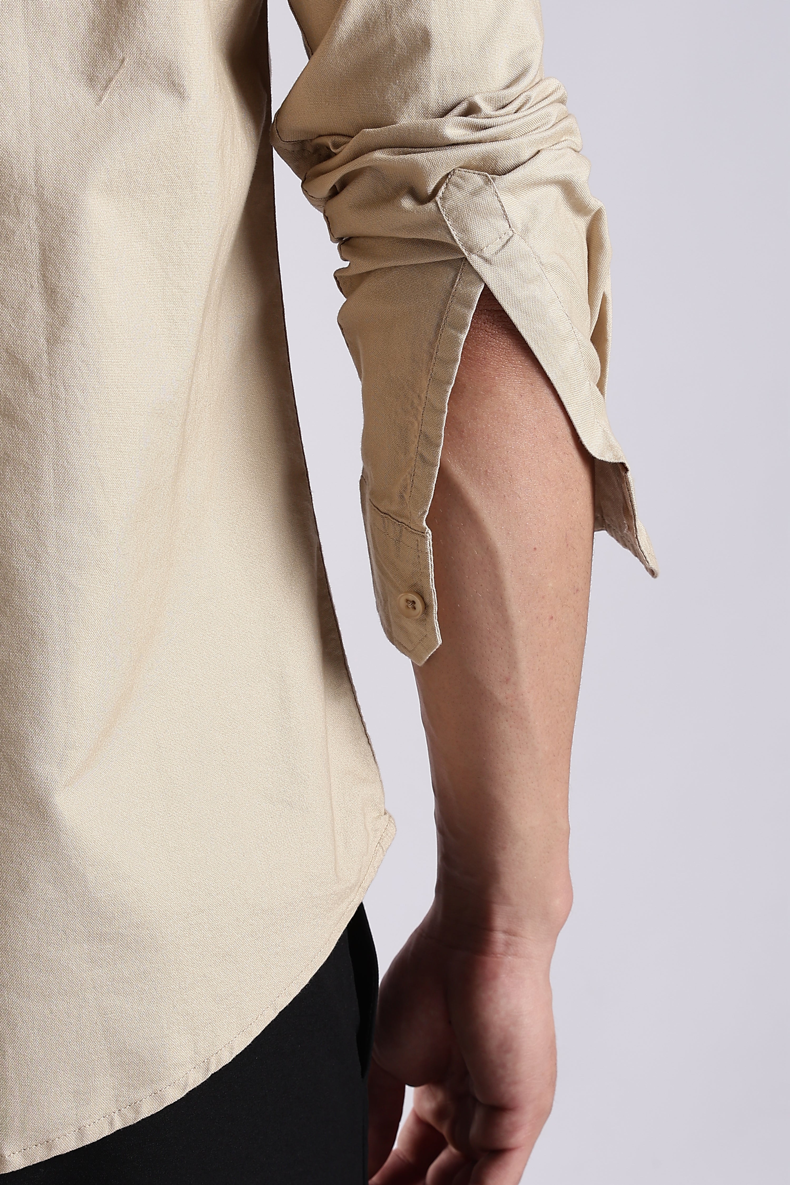 Men Cream Oxford Solid Shirt