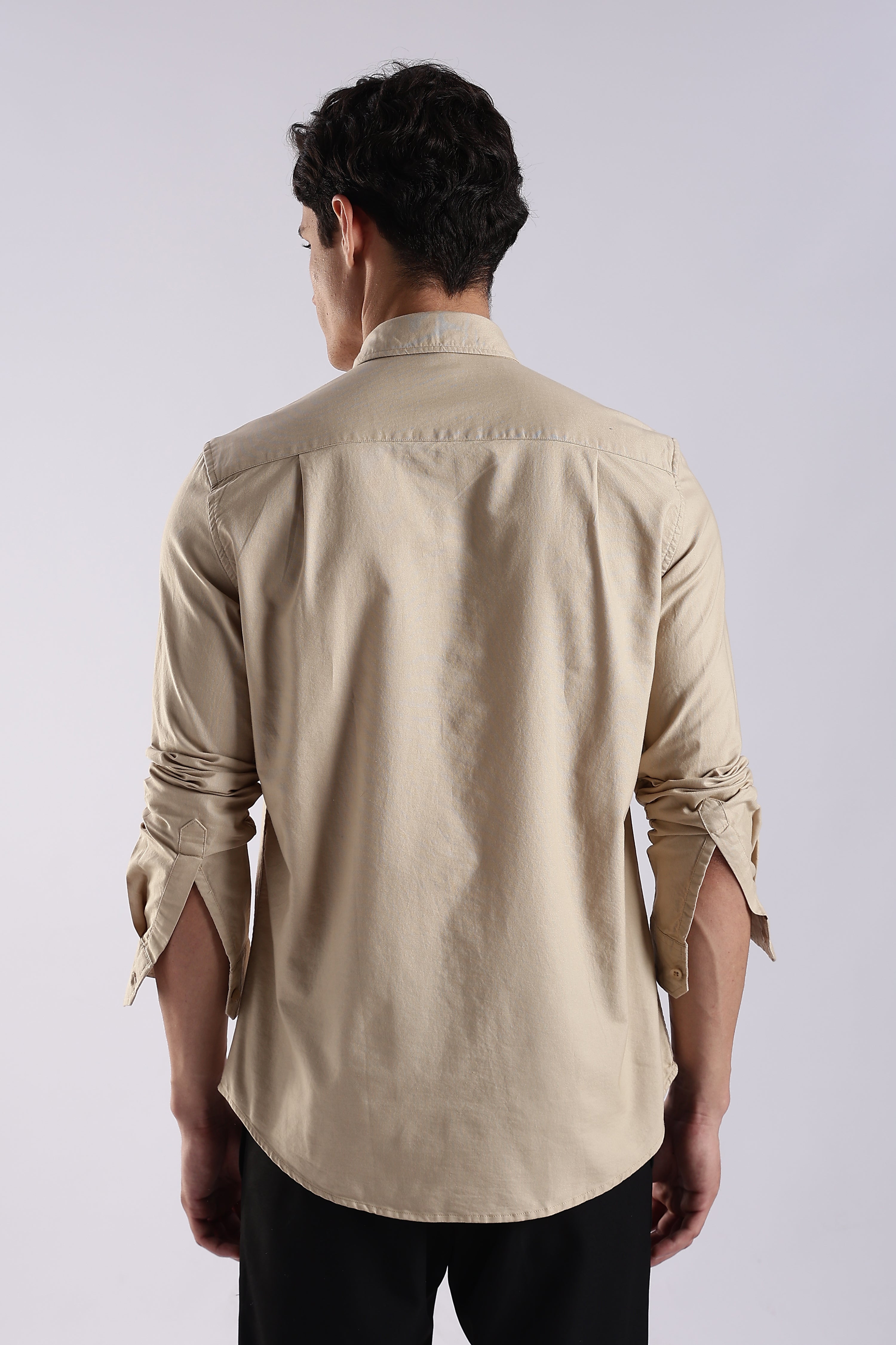 Men Cream Oxford Solid Shirt